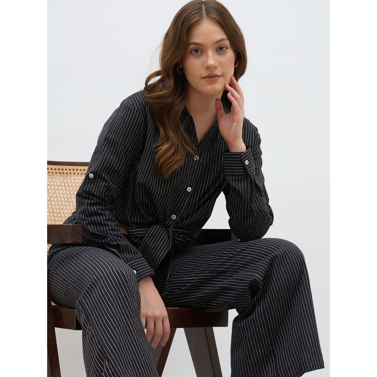 Styli Front Knot Striped Shirt and Pants Co-Ords-women-clothing-coordsets-image-8