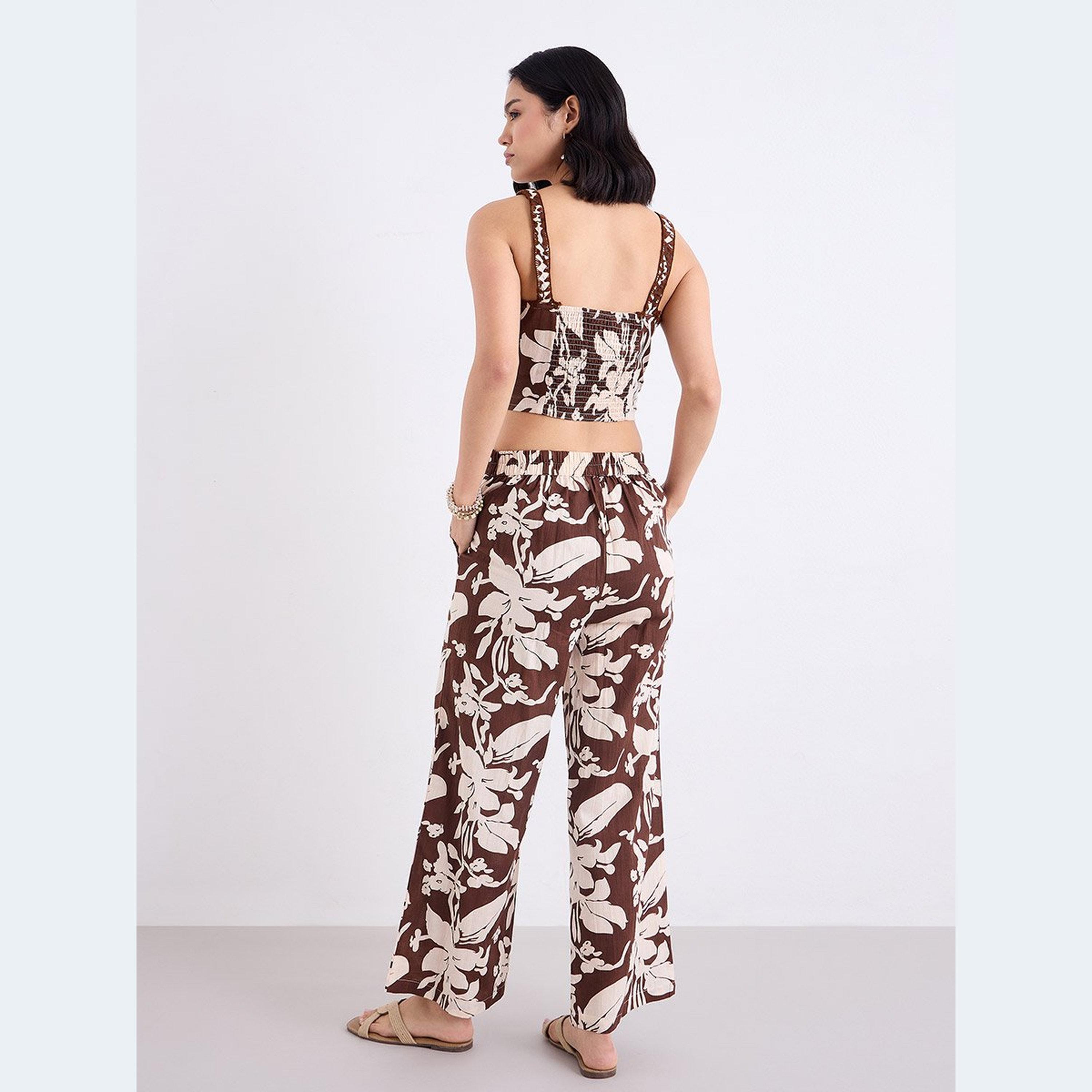 Styli Brown Floral Crop Top and Pants Co-Ords-women-clothing-coordsets-image-5