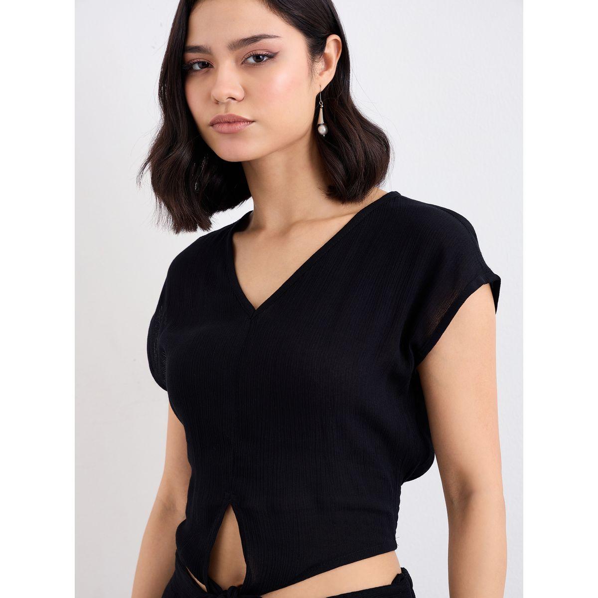 طقم منسق من بنطال وبلوزة بقصة قصيرة مع تفاصيل عُقدة-women-clothing-coordsets-image-3