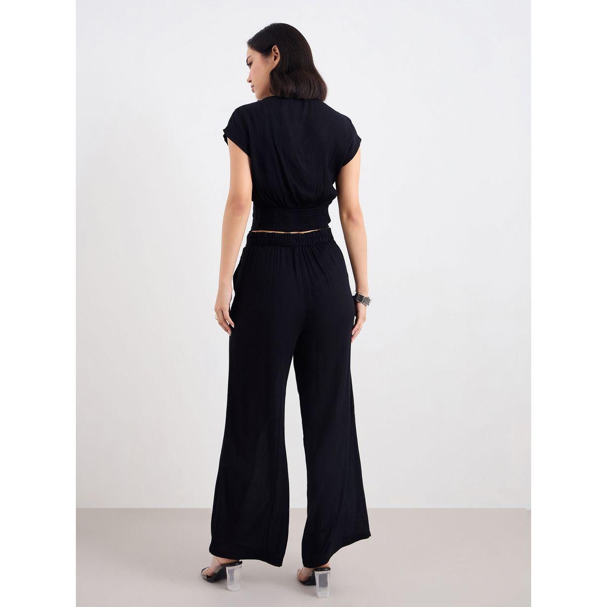 طقم منسق من بنطال وبلوزة بقصة قصيرة مع تفاصيل عُقدة-women-clothing-coordsets-image-4