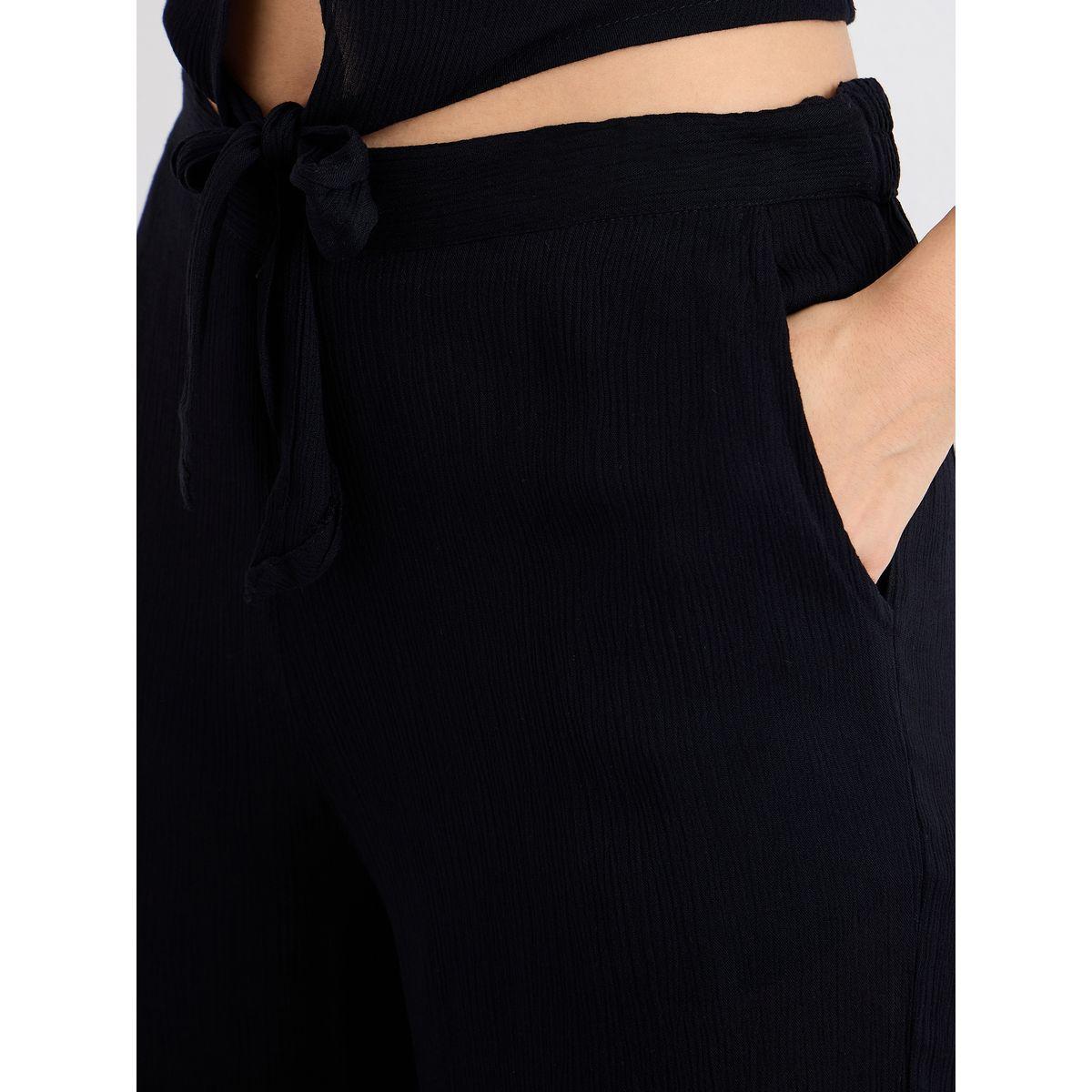 Styli Black Front Knot Crop Top and Pants Co-Ords-women-clothing-coordsets-image-6