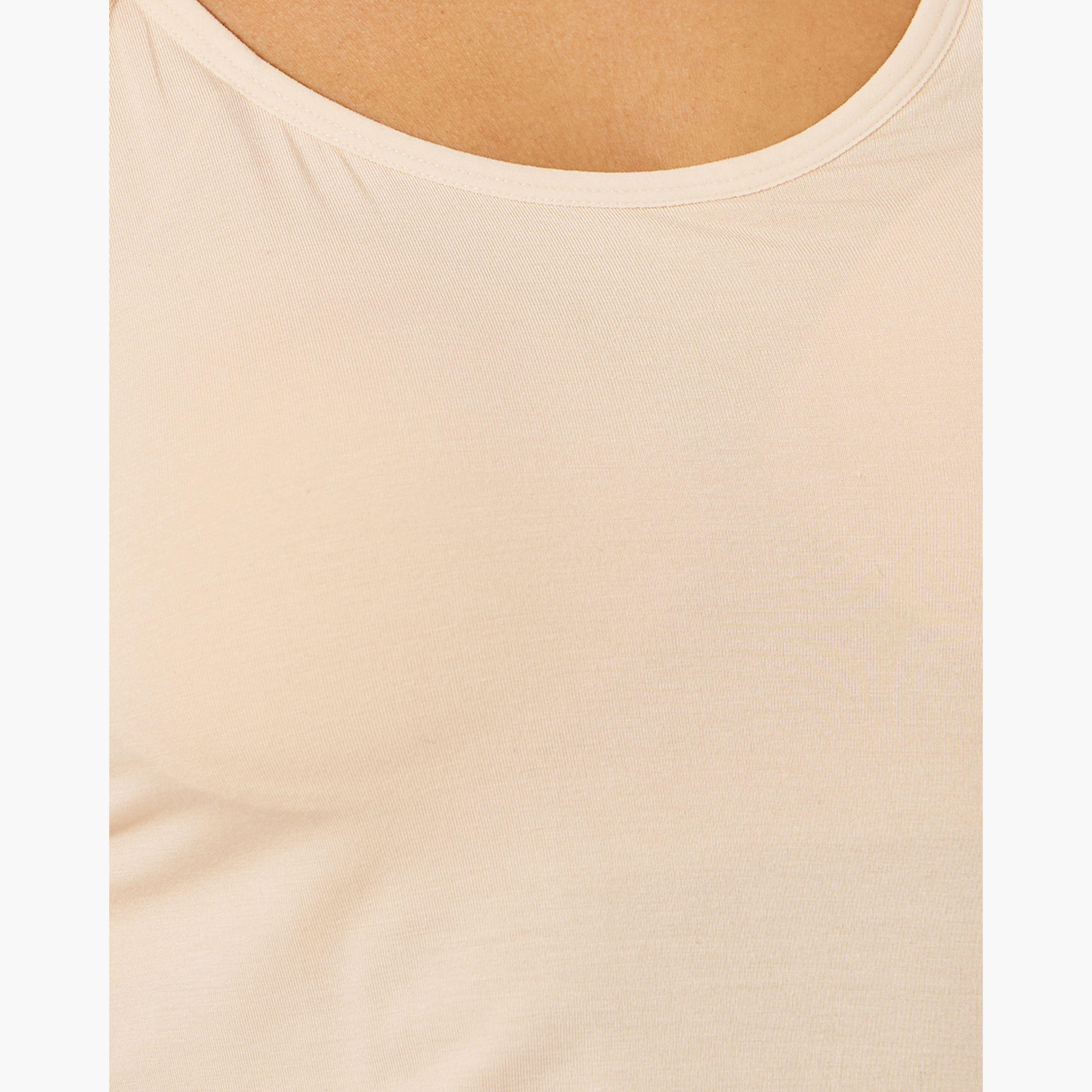 ستايلي - قميص داخلي سادة بياقة دائرية مع حمالة صدر مدمجة-women-clothing-lingerie-shapewear-image-3