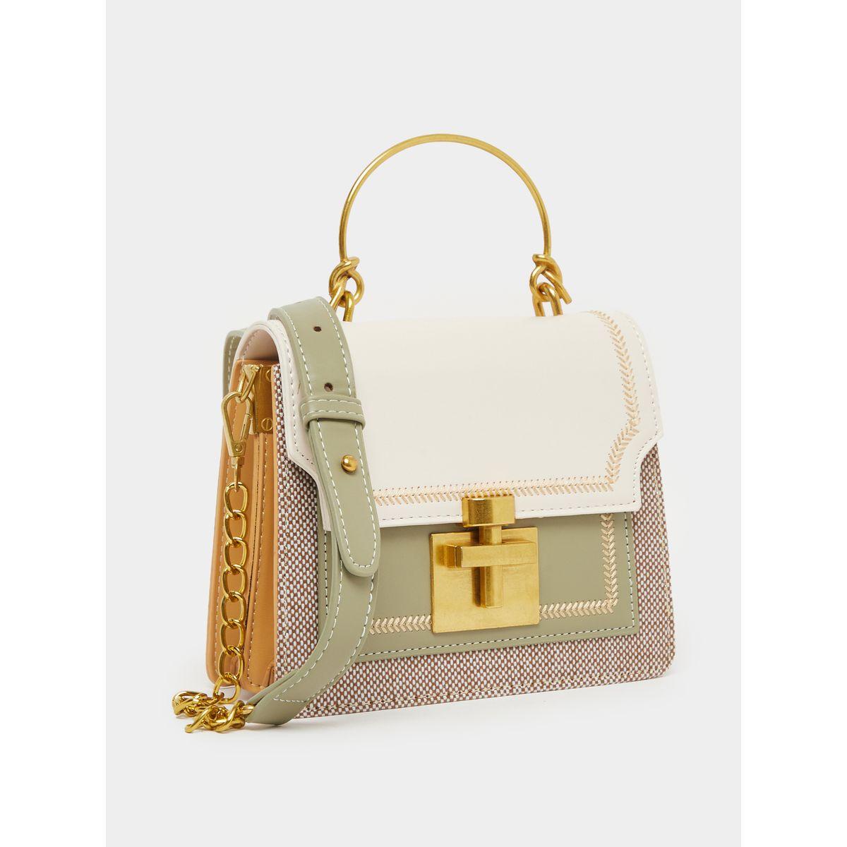 شنطة ساتشيل بنمط كتل الالوان ومقبض يد معدني-women-bagsandwallets-handbags-image-1