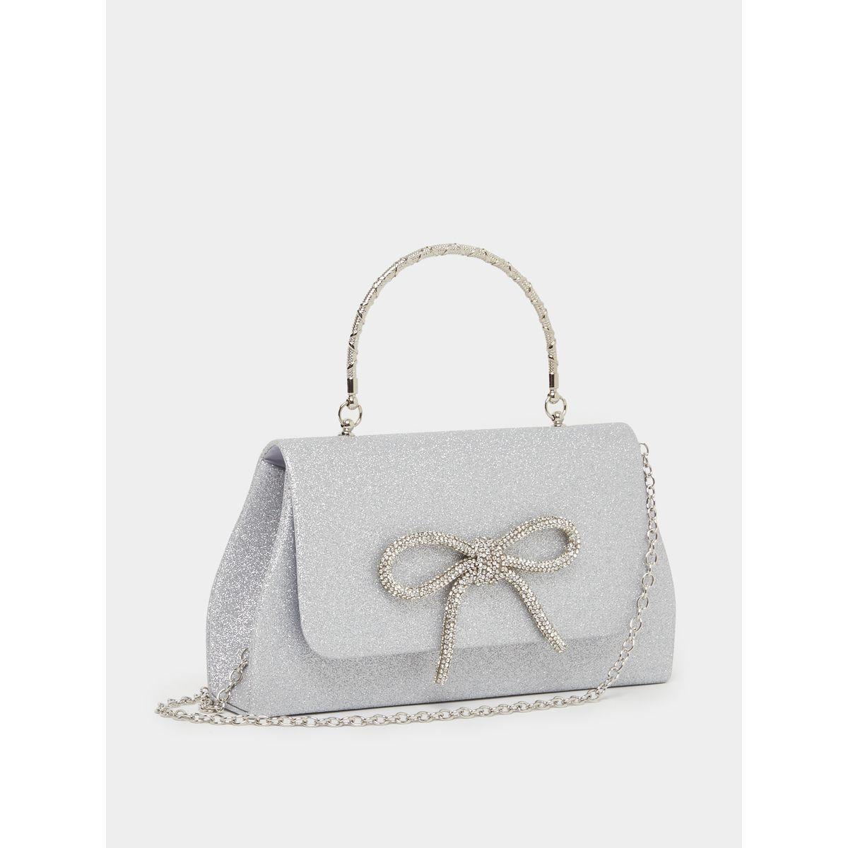 Styli Embellished Metallic Ribbon Detail Clutch with Removable Chain Strap-women-bagsandwallets-handbags-image-1
