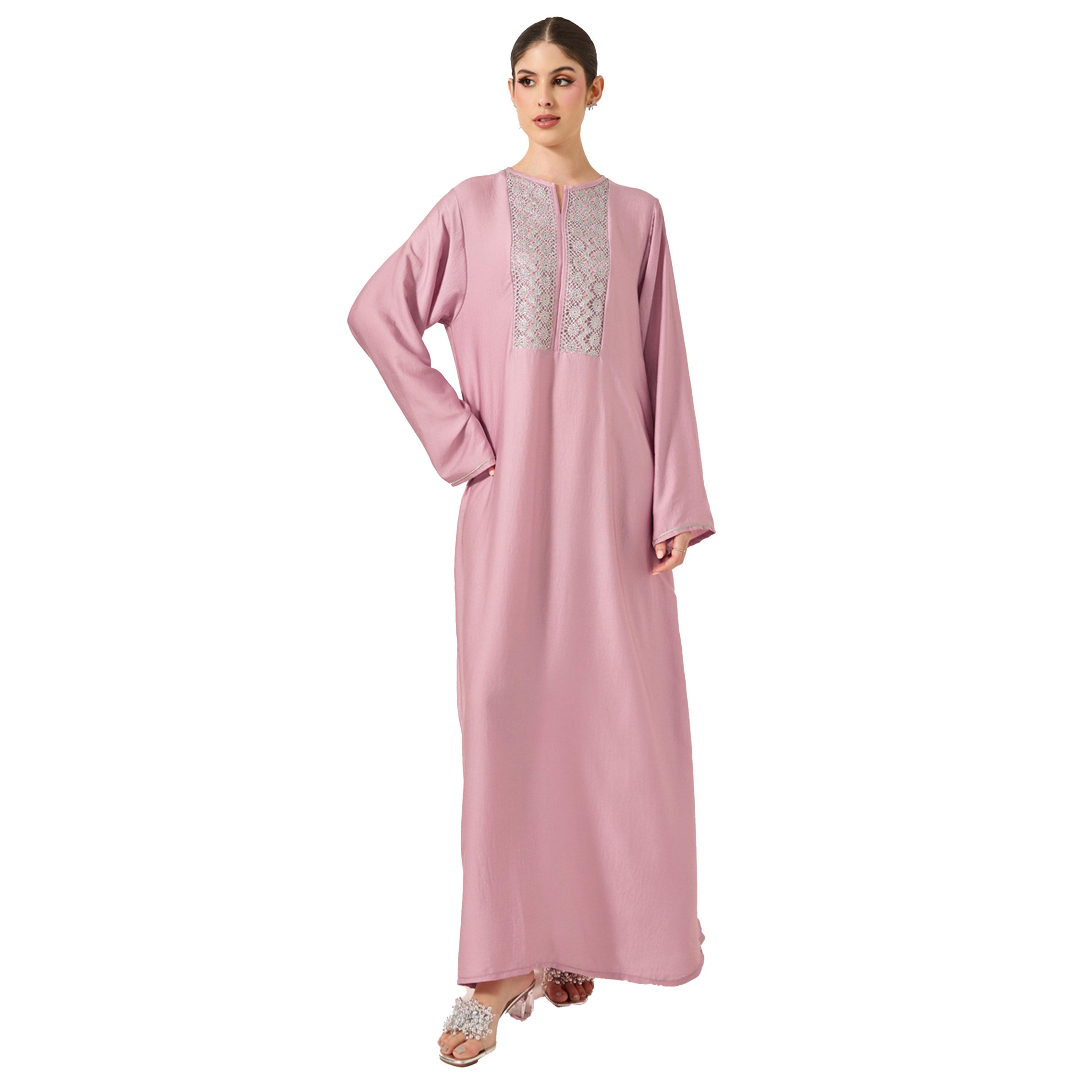 أميرة x ستايلي جلابية ساتان بتفاصيل دانتيل وياقة نوتش-women-arabicclothing-jalabiyas-image-2