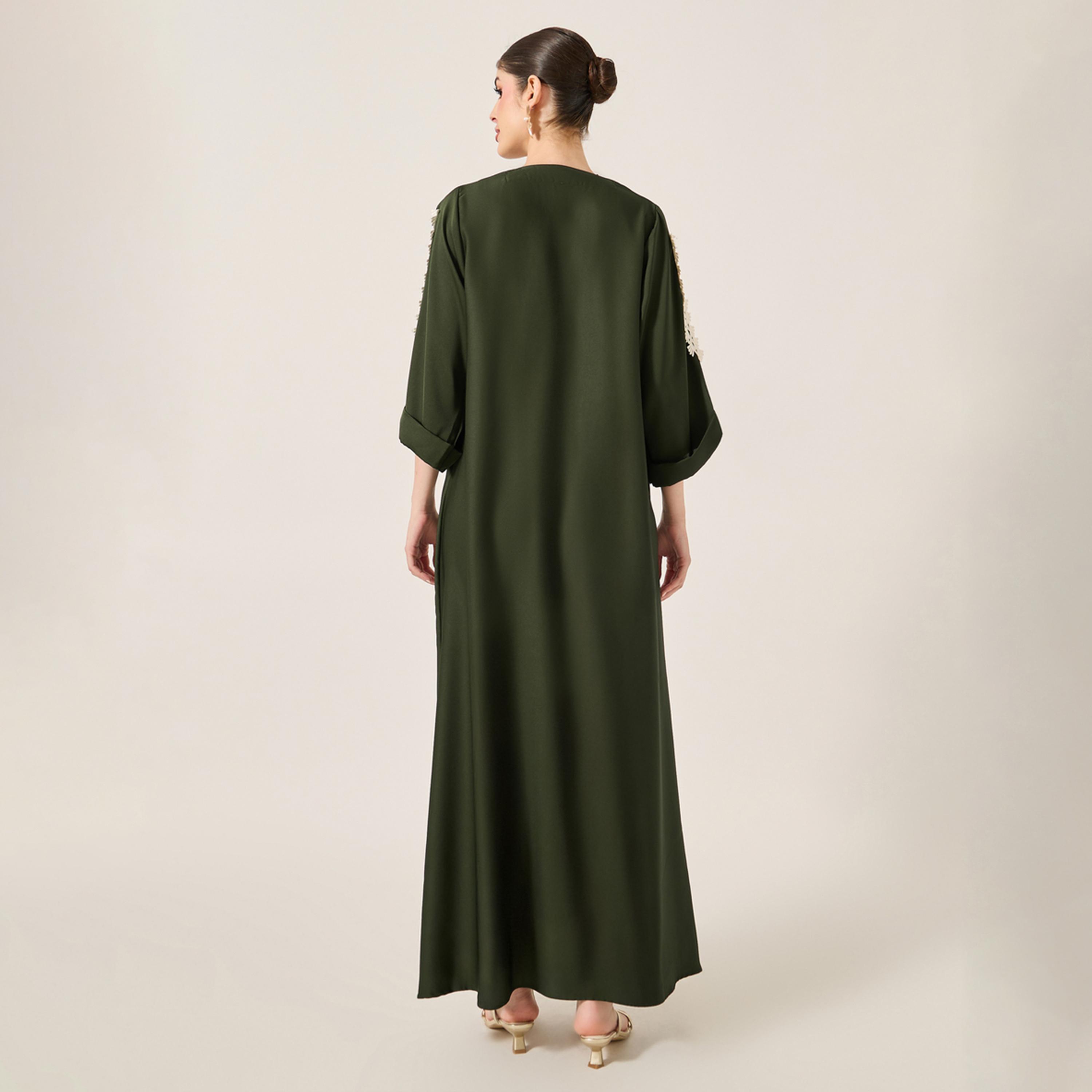 Amirah X Styli Lace Detail Embroidered A-Line Belted Jalabiya-women-arabicclothing-jalabiyas-image-5