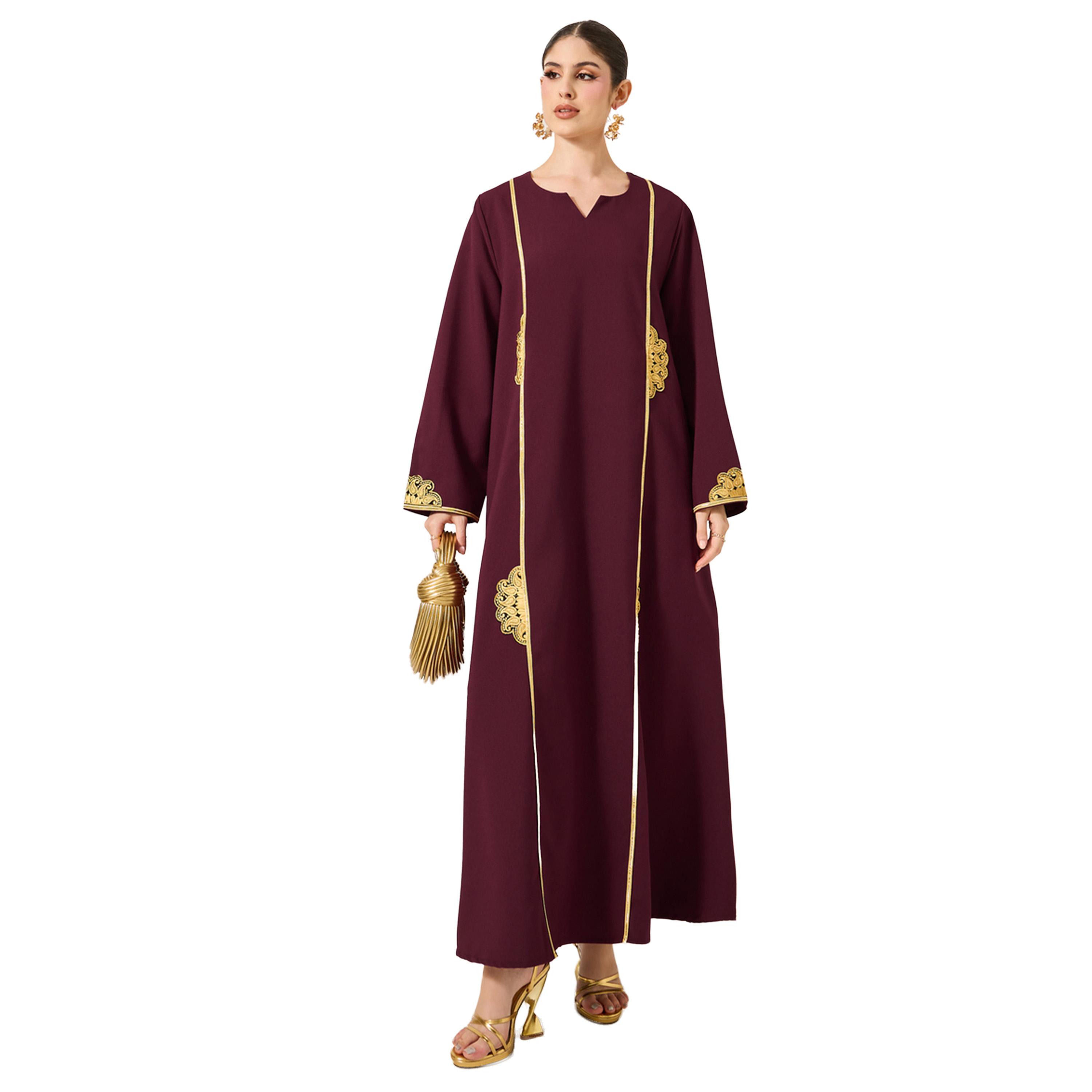Amirah X Styli Embroidered Lace Detail Notch Neck Jalabyia-women-arabicclothing-jalabiyas-image-1
