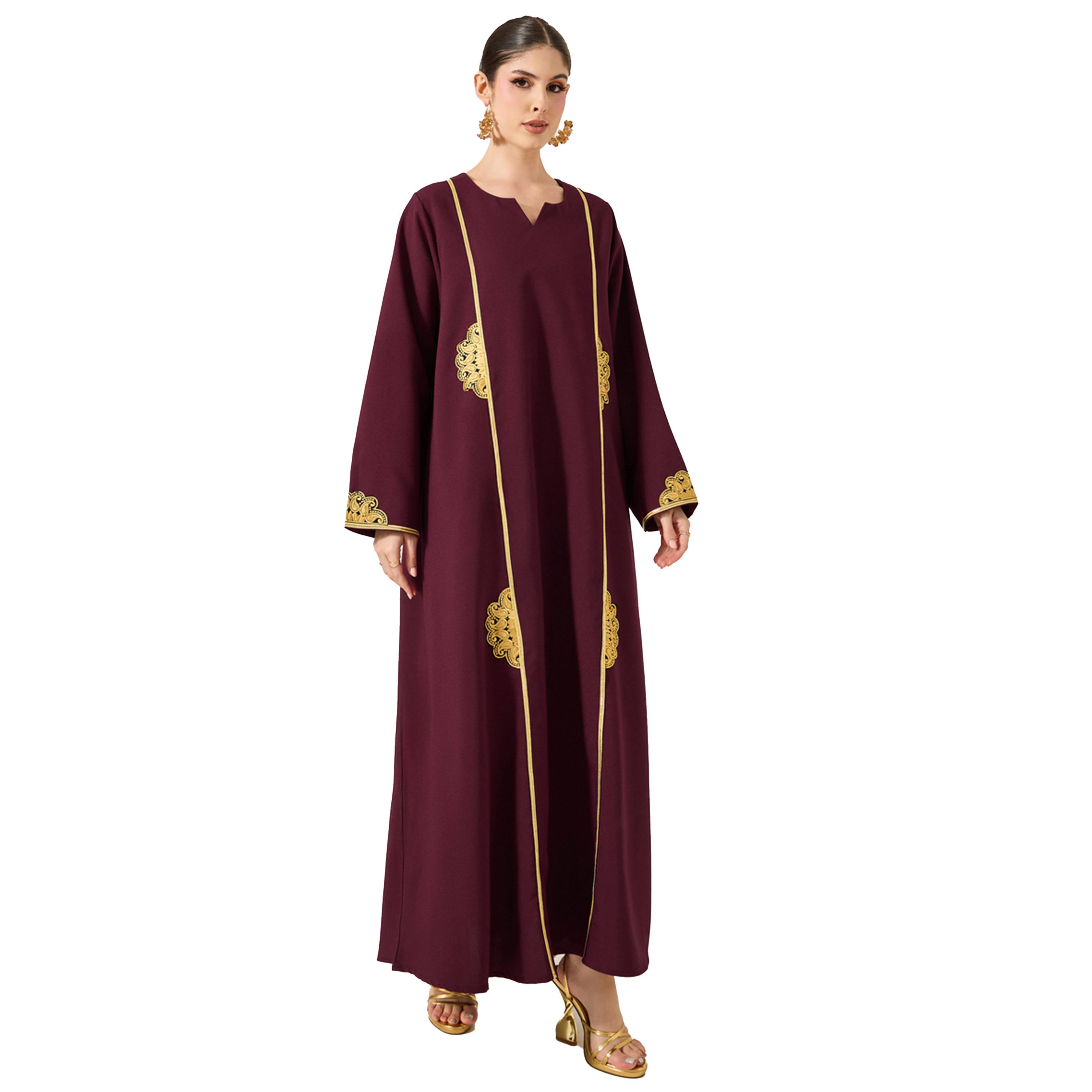 Amirah X Styli Embroidered Lace Detail Notch Neck Jalabyia-women-arabicclothing-jalabiyas-image-2