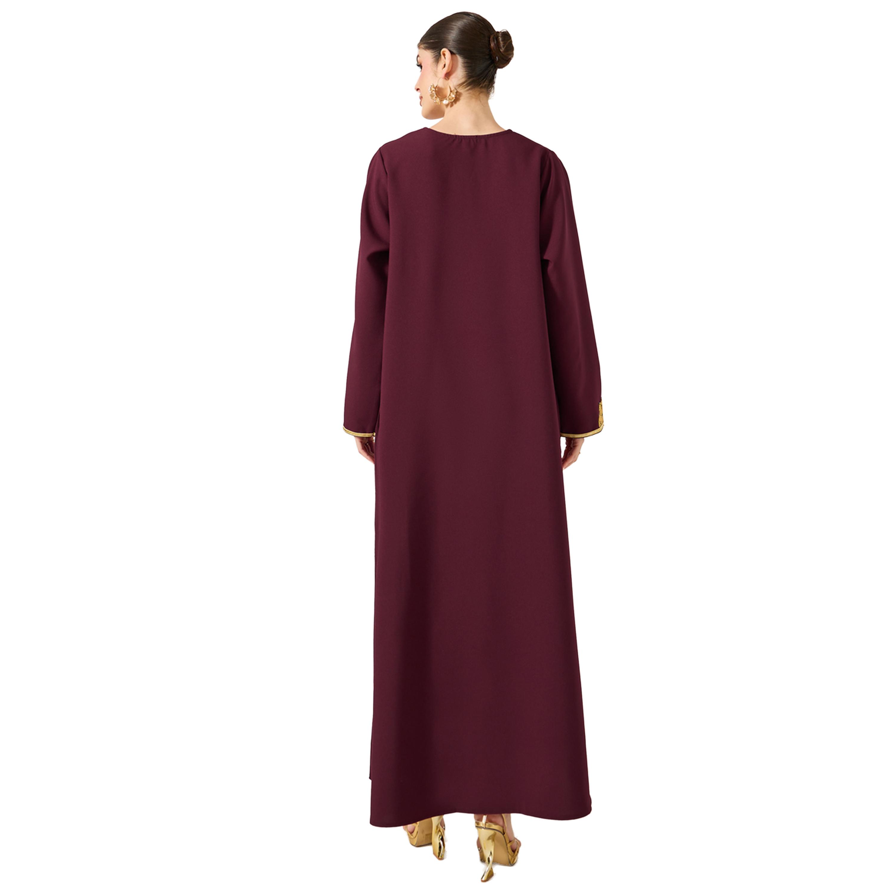 Amirah X Styli Embroidered Lace Detail Notch Neck Jalabyia-women-arabicclothing-jalabiyas-image-5