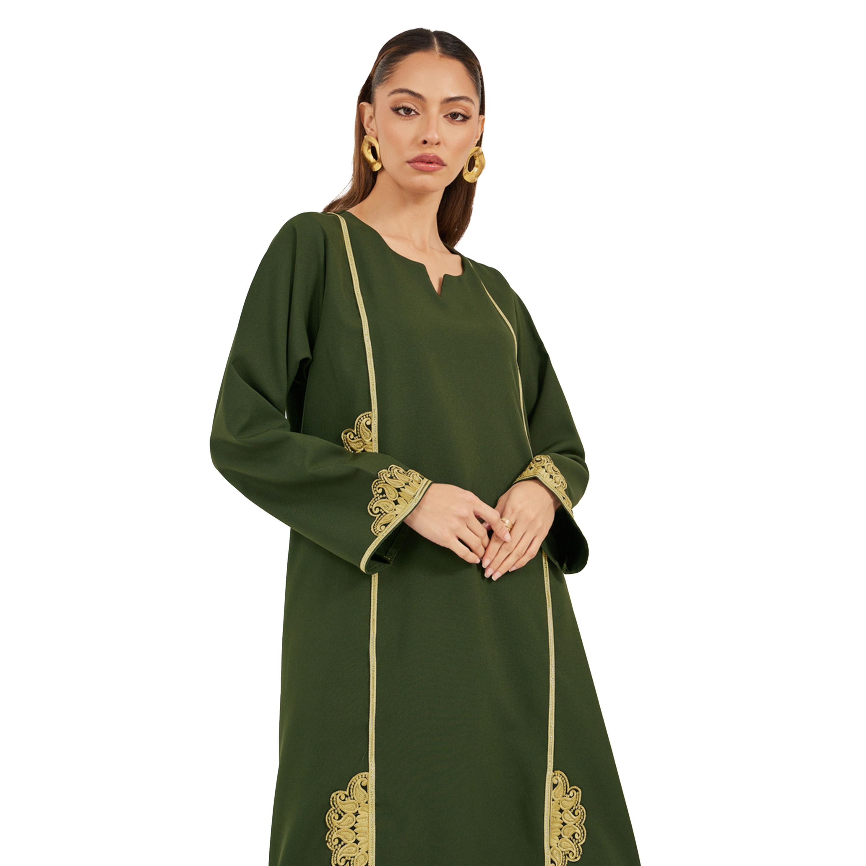 Amirah X Styli Lace Detail Notch Neck A-Line Jalabiya-women-arabicclothing-jalabiyas-image-3