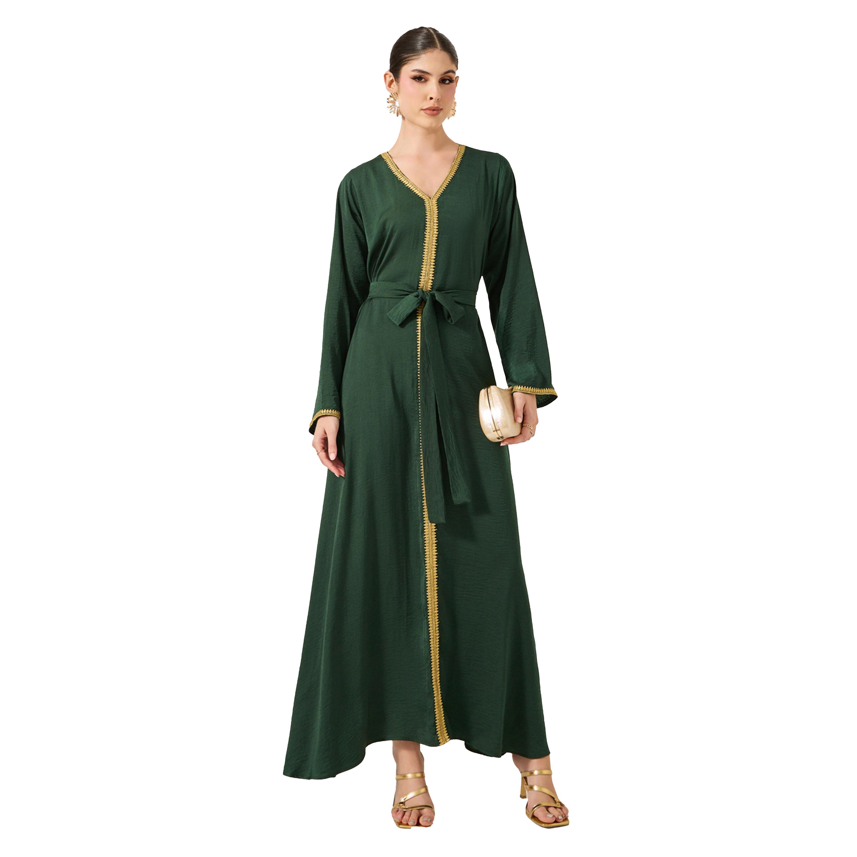ستايلي - جلابية برباط خصر وياقة V-women-arabicclothing-jalabiyas-image-1