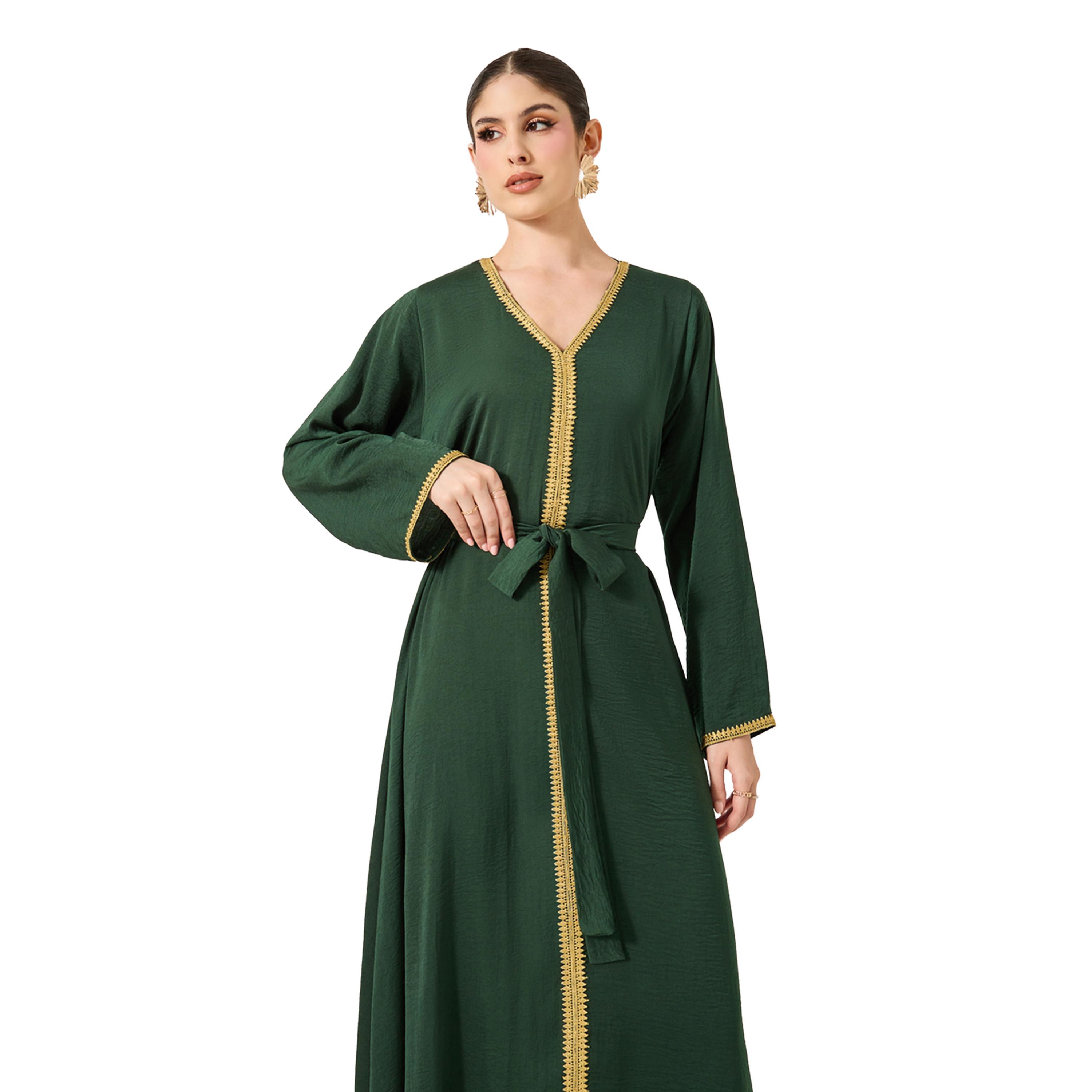 ستايلي - جلابية برباط خصر وياقة V-women-arabicclothing-jalabiyas-image-3