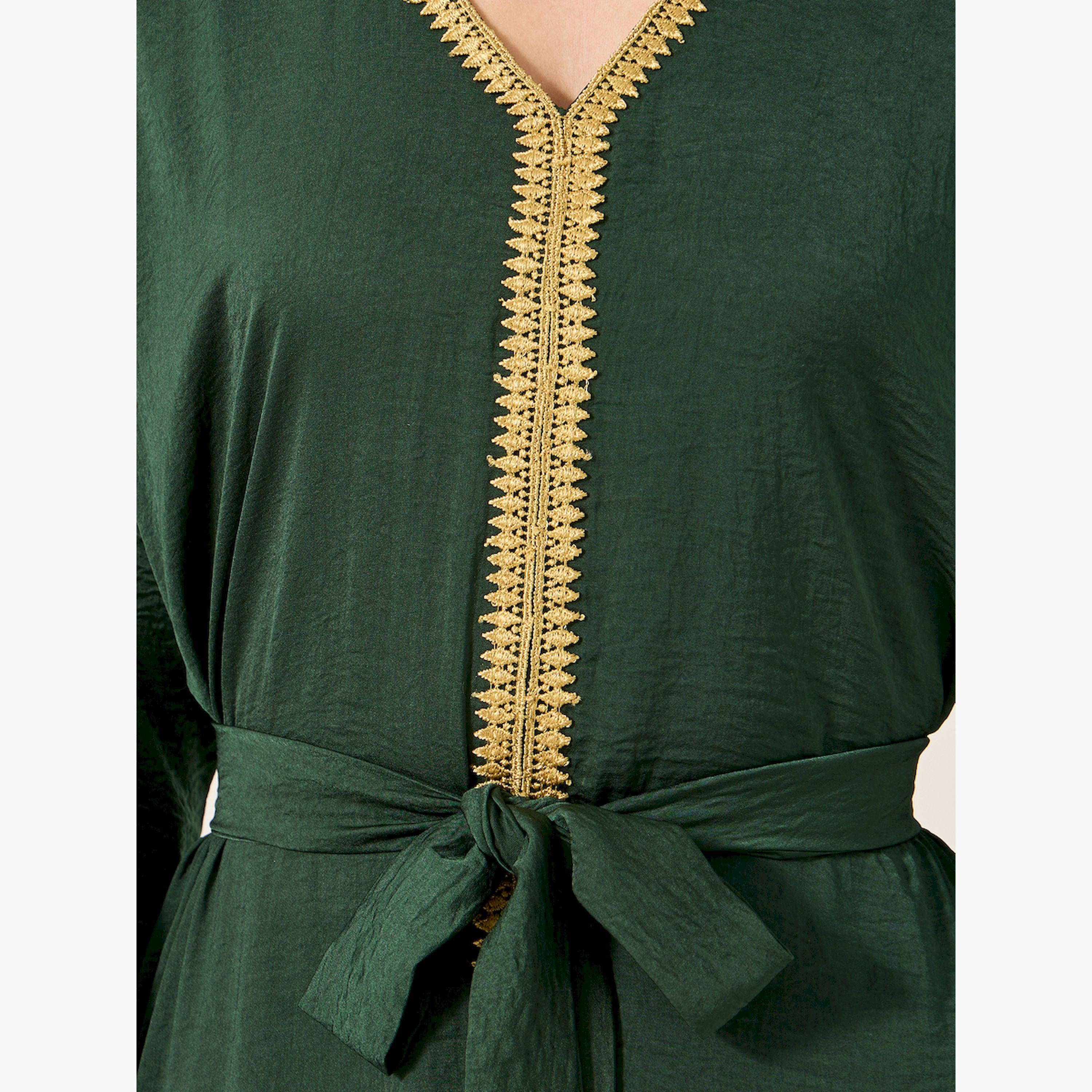 ستايلي - جلابية برباط خصر وياقة V-women-arabicclothing-jalabiyas-image-4