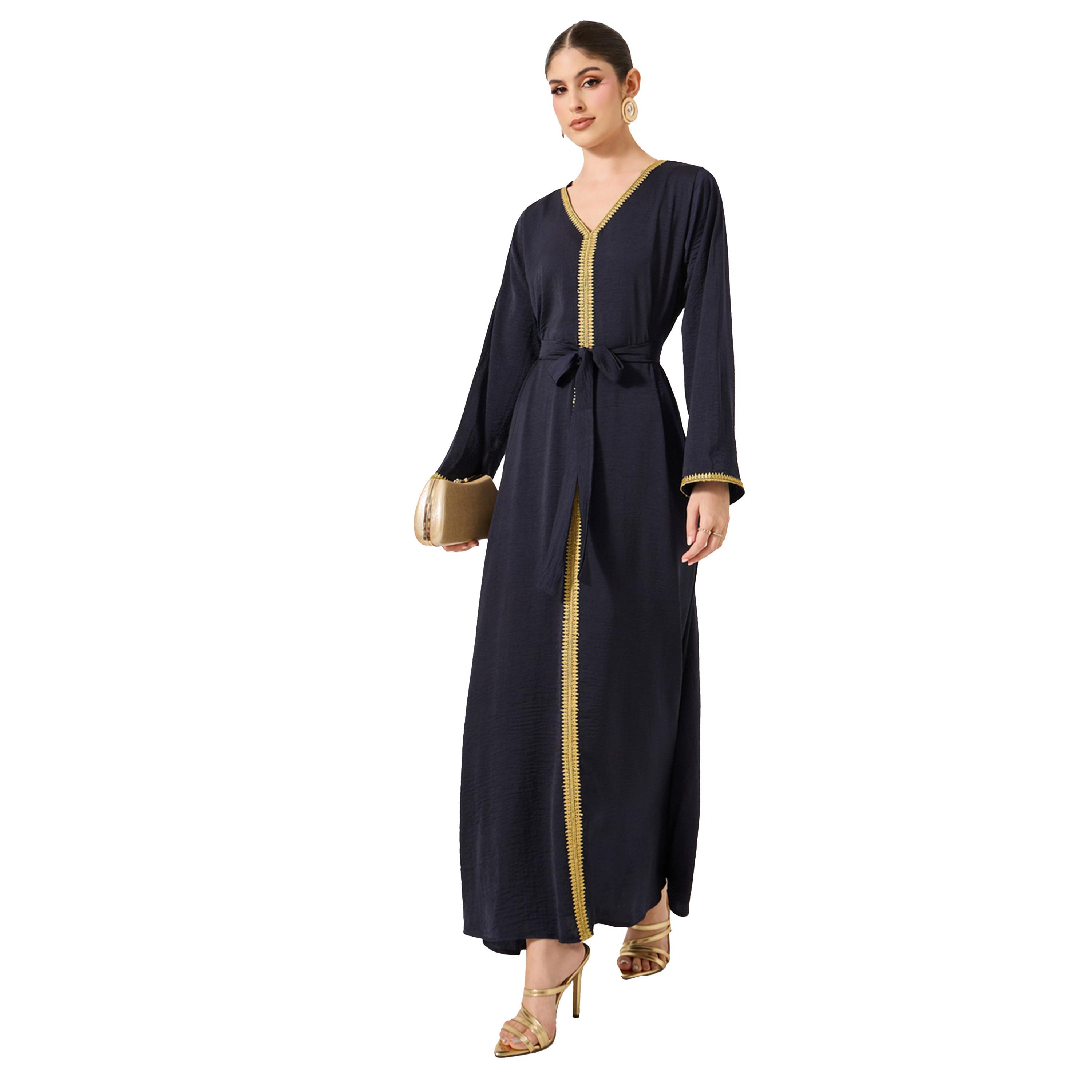 ستايلي - جلابية برباط خصر وياقة V-women-arabicclothing-jalabiyas-image-1