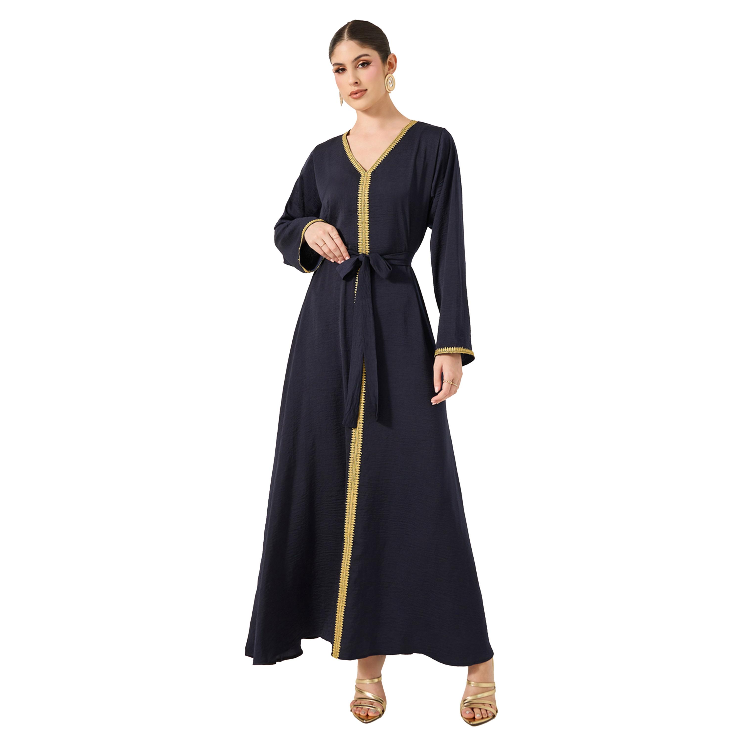 ستايلي - جلابية برباط خصر وياقة V-women-arabicclothing-jalabiyas-image-2
