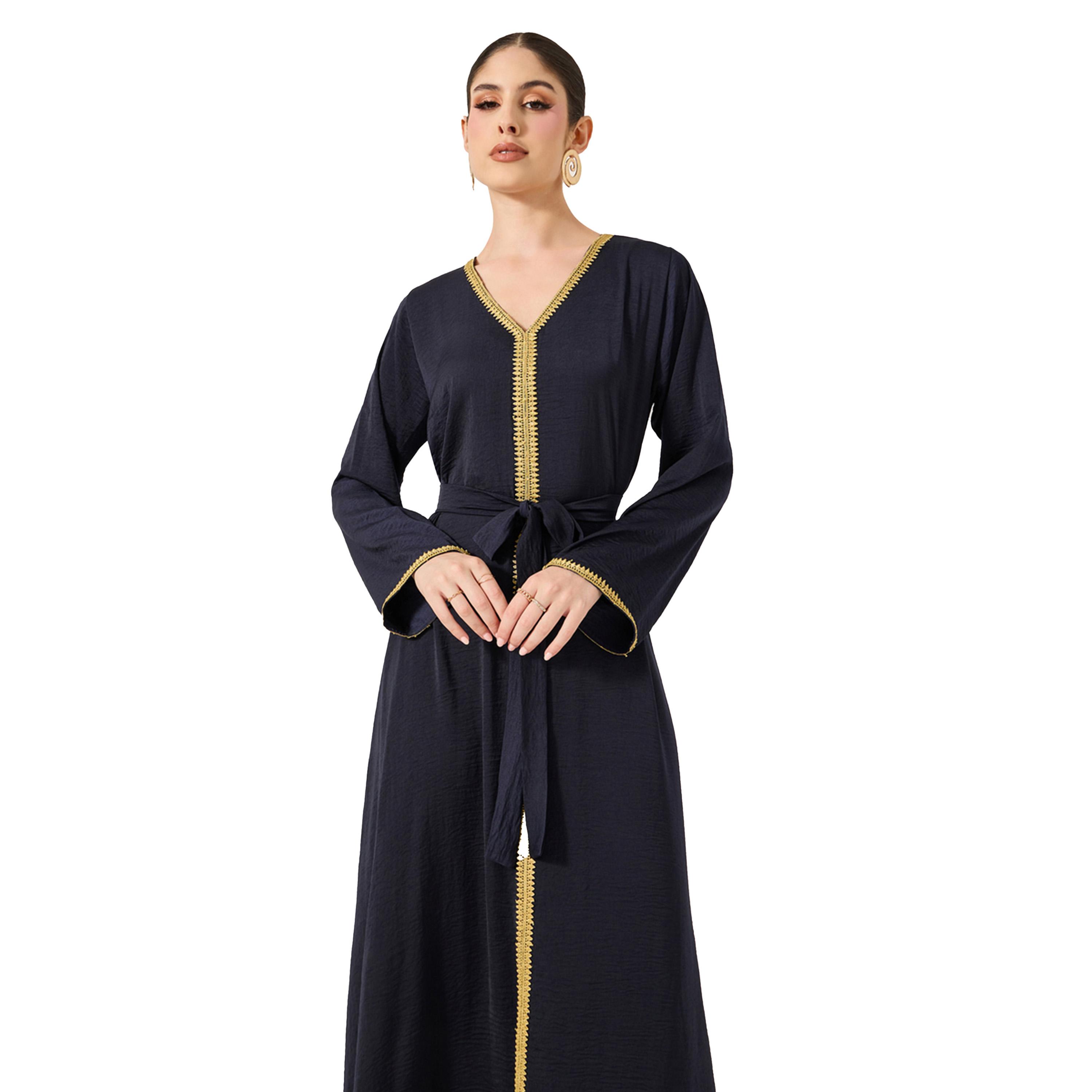 ستايلي - جلابية برباط خصر وياقة V-women-arabicclothing-jalabiyas-image-3