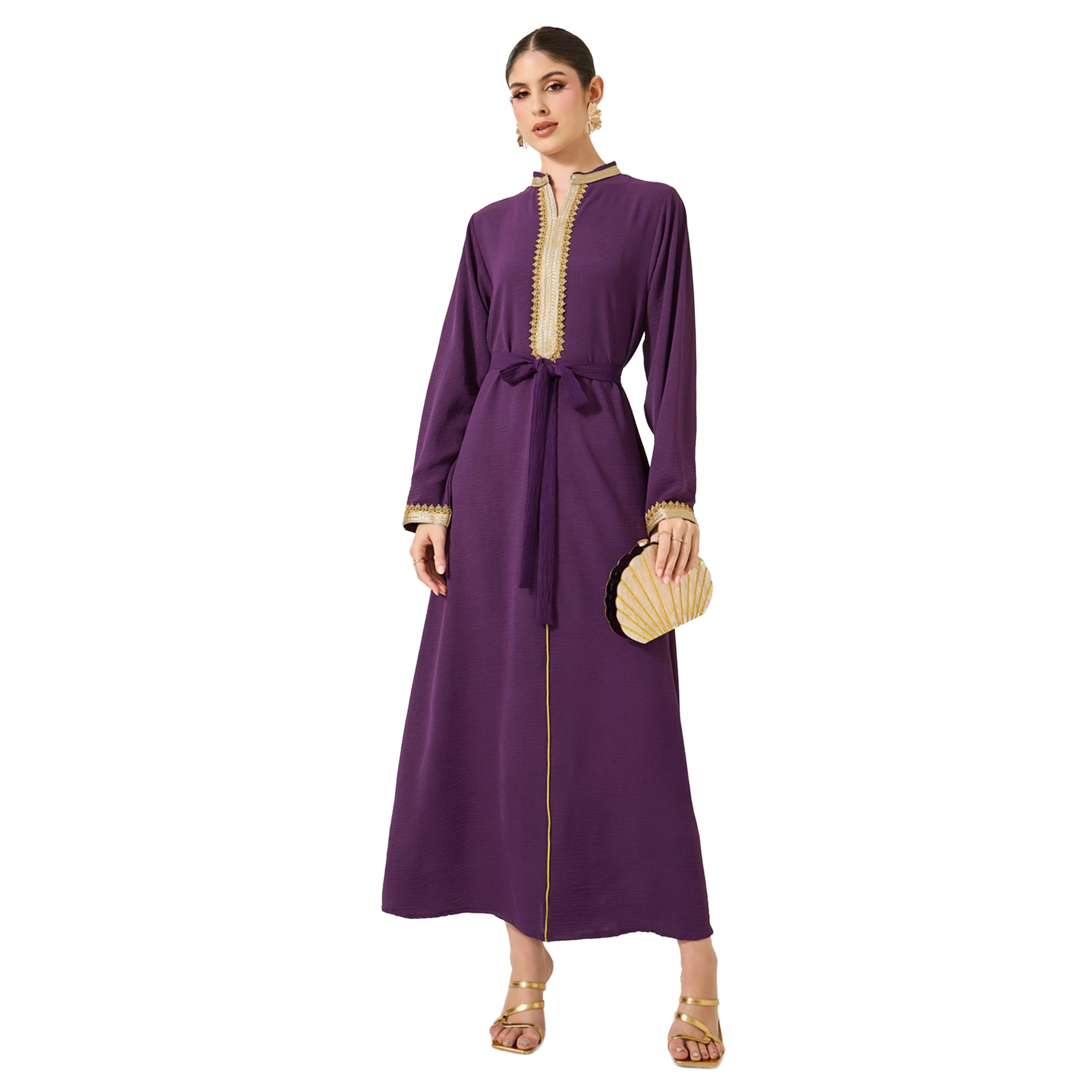 ستايلي - جلابية على شكل حرف A مع ياقة مطوية وتفاصيل دانتيل-women-arabicclothing-jalabiyas-image-1