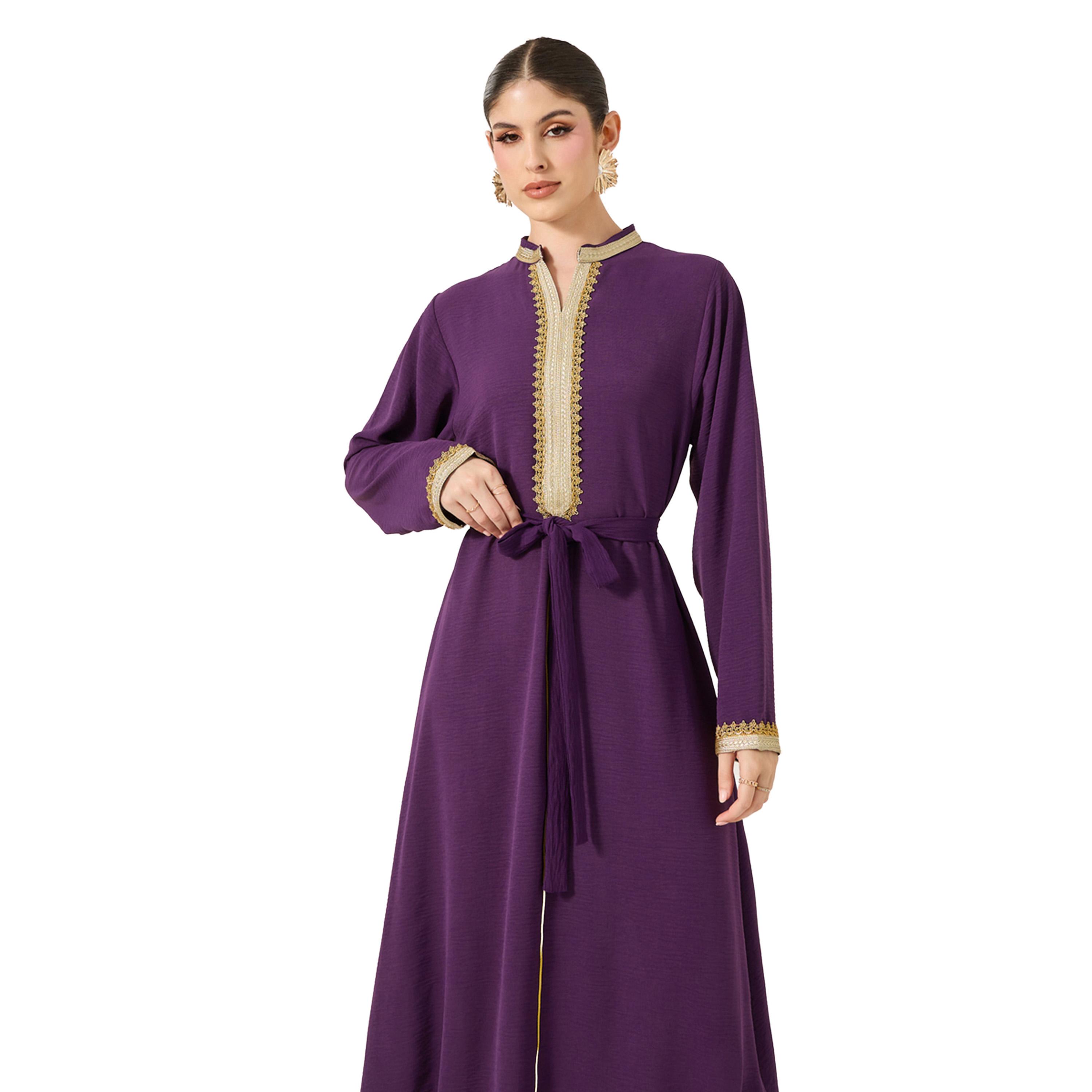 ستايلي - جلابية على شكل حرف A مع ياقة مطوية وتفاصيل دانتيل-women-arabicclothing-jalabiyas-image-3