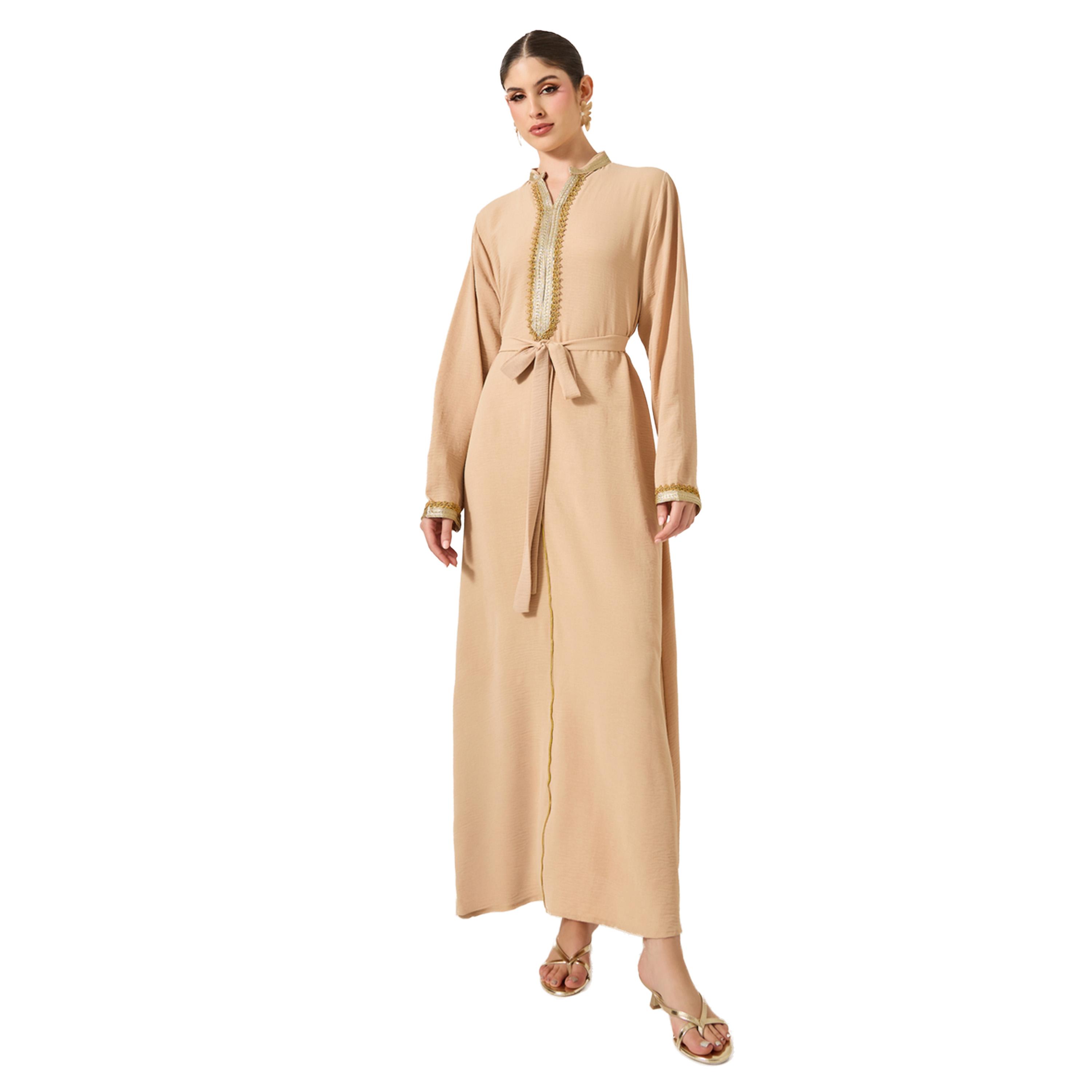 ستايلي - جلابية على شكل حرف A مع ياقة مطوية وتفاصيل دانتيل-women-arabicclothing-jalabiyas-image-1