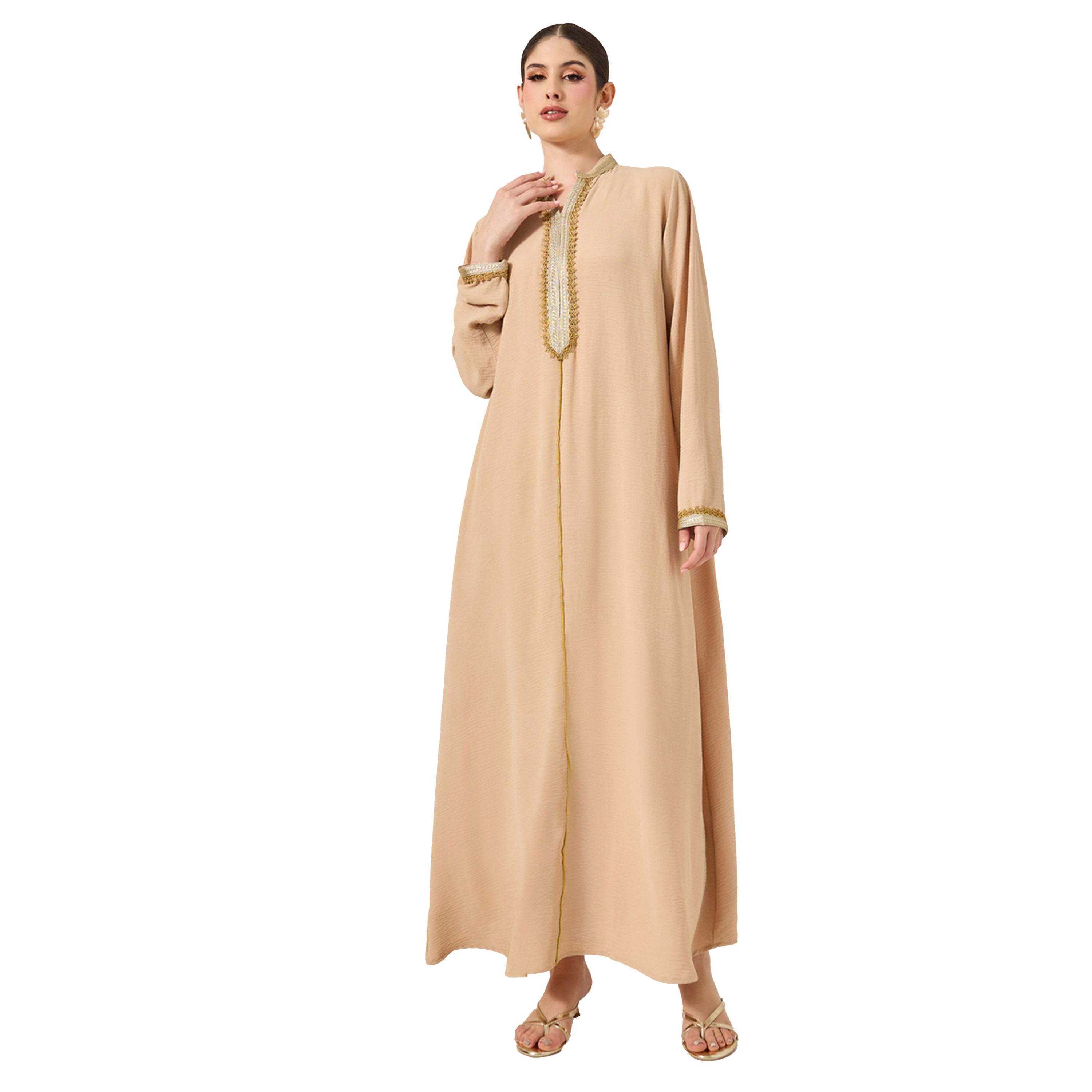 ستايلي - جلابية على شكل حرف A مع ياقة مطوية وتفاصيل دانتيل-women-arabicclothing-jalabiyas-image-2