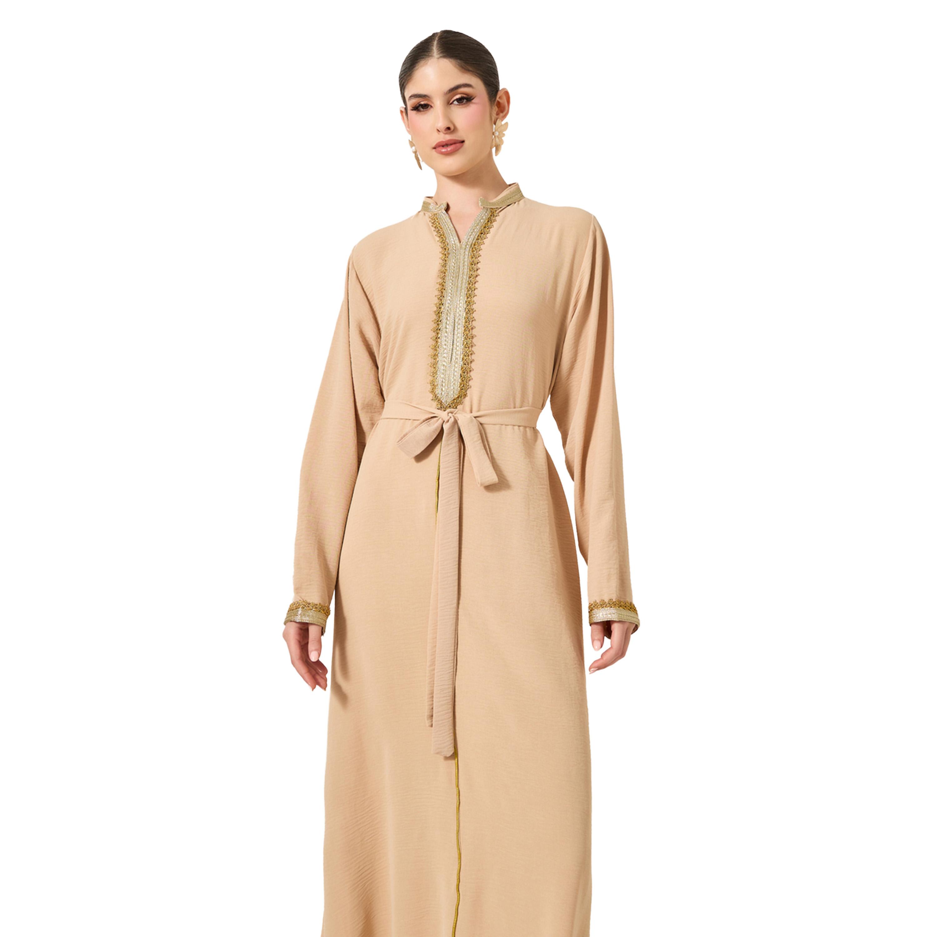 ستايلي - جلابية على شكل حرف A مع ياقة مطوية وتفاصيل دانتيل-women-arabicclothing-jalabiyas-image-3