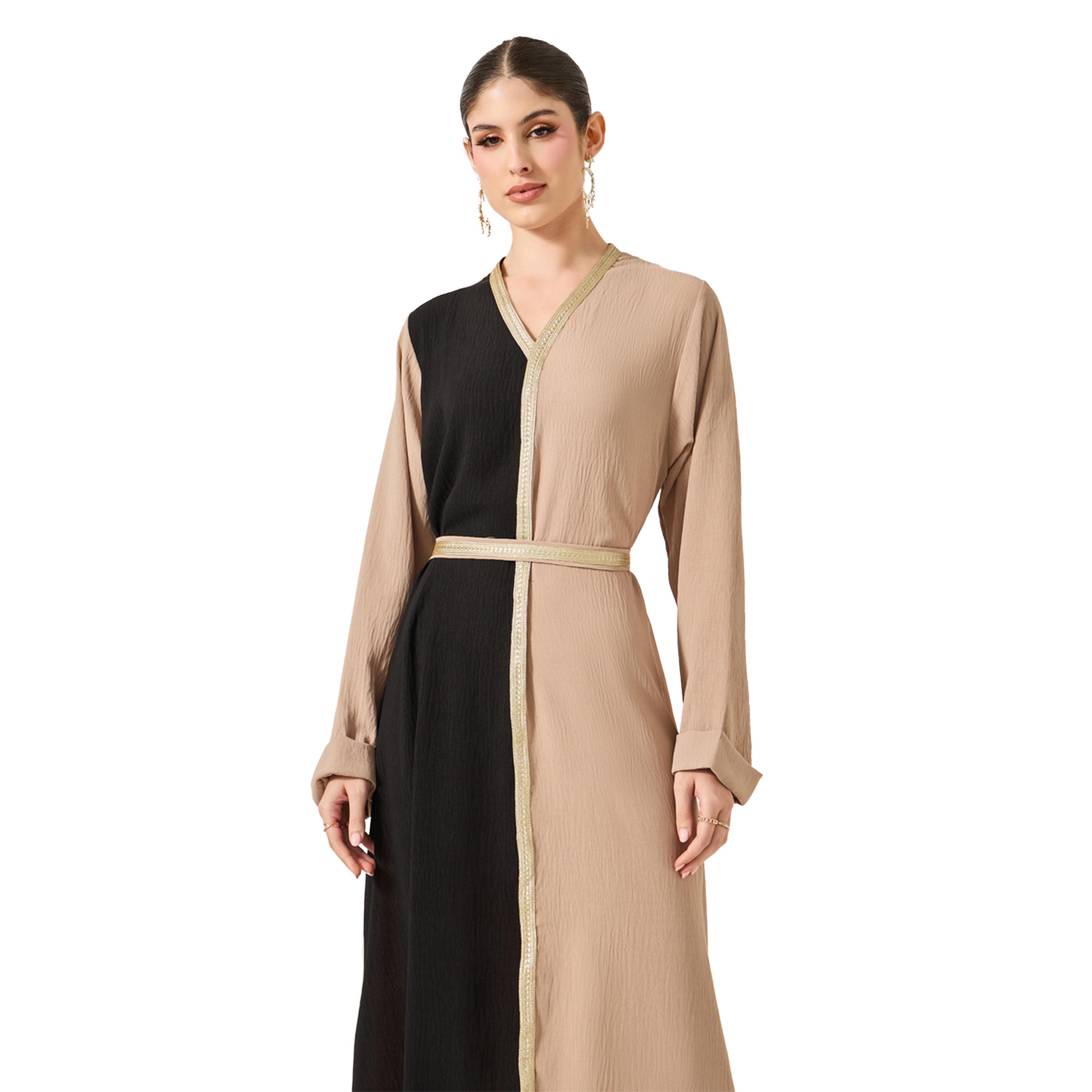 Styli Color Block Lace Detail V-Neck A-Line Jalabyia-women-arabicclothing-jalabiyas-image-3