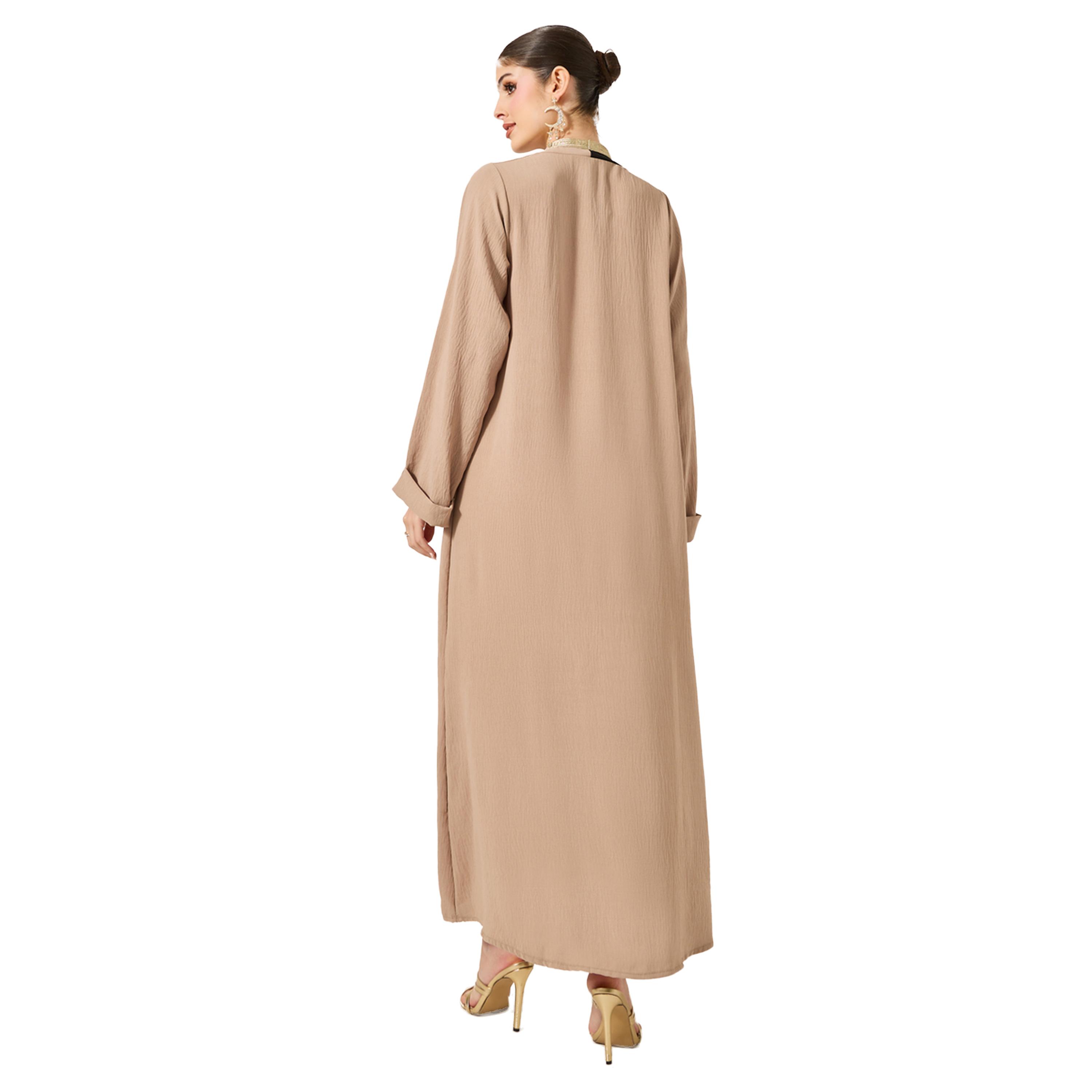 ستايلي - جلابية بياقة V بتفاصيل دانتيل وألوان متباينة-women-arabicclothing-jalabiyas-image-5