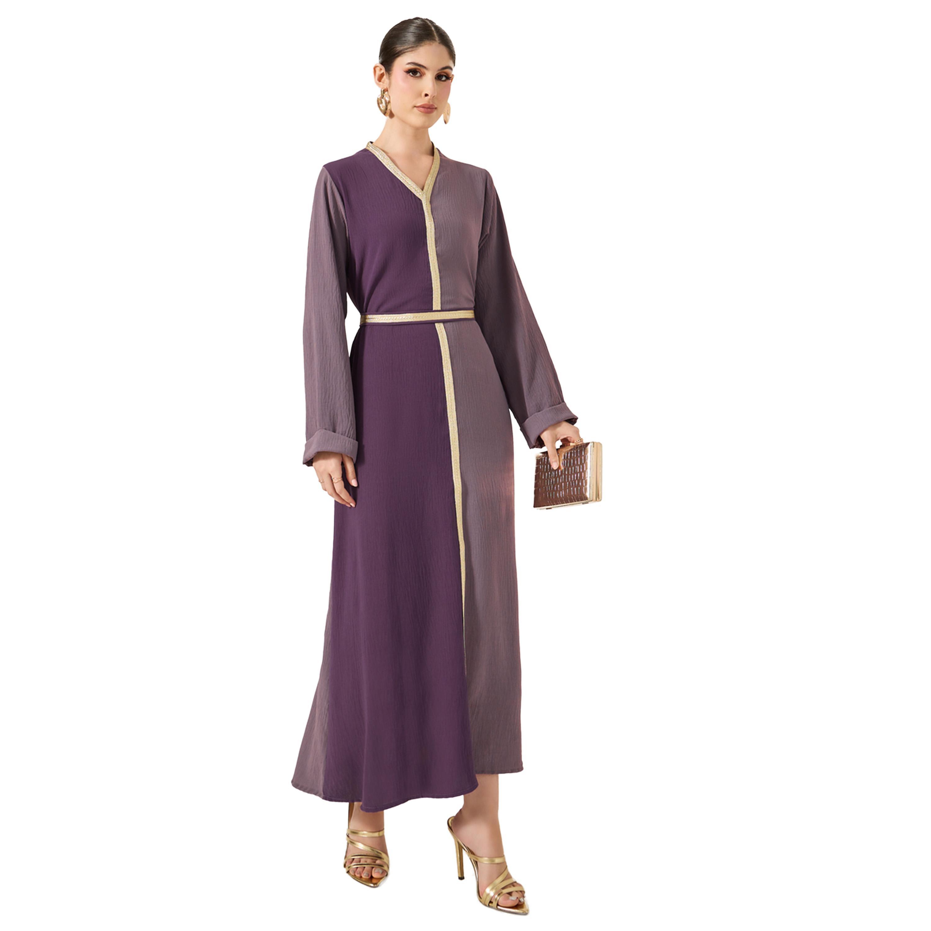 أميرة x ستايلي جلابية بنمط كتل الالوان وتفاصيل دانتيل-women-arabicclothing-jalabiyas-image-1