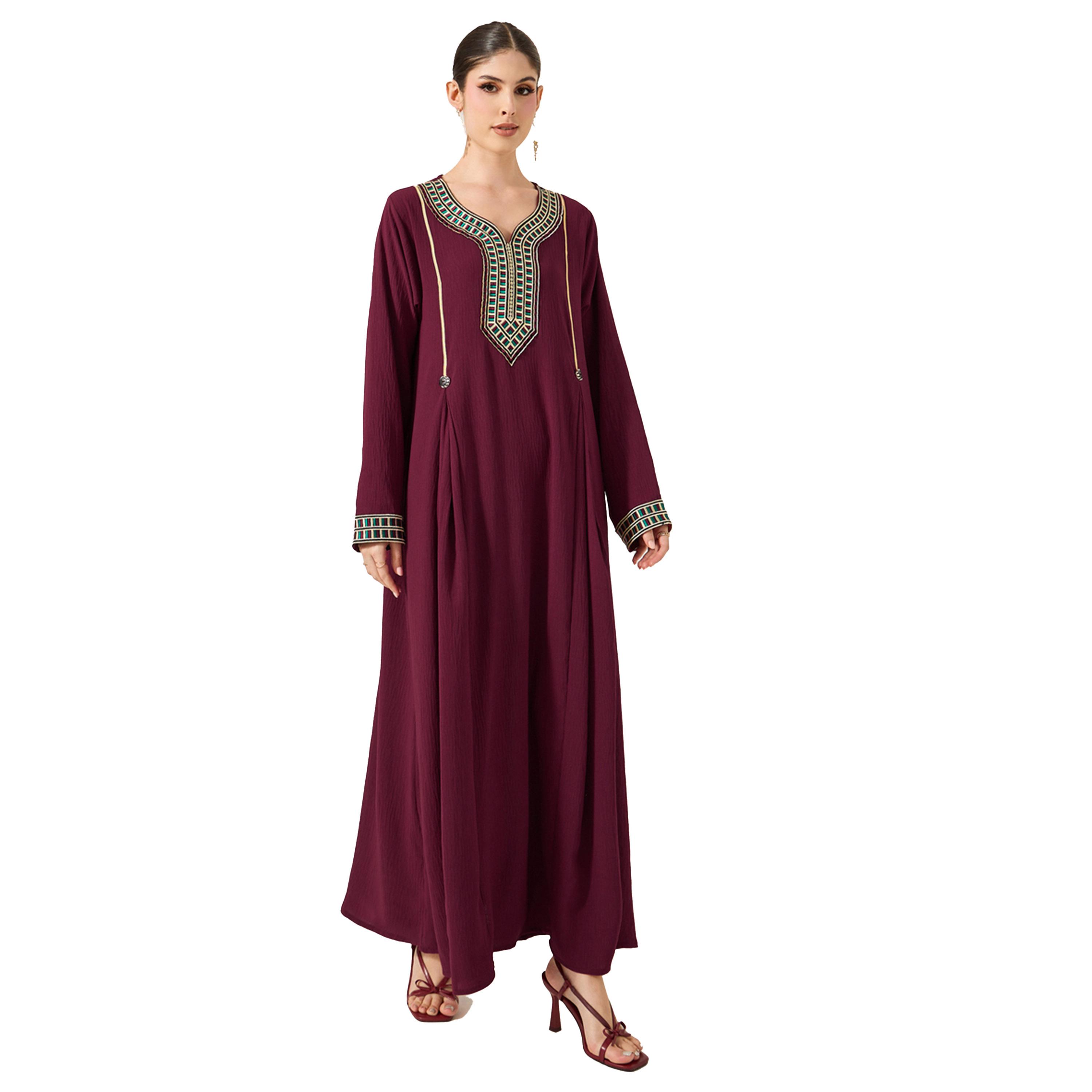 ستايلي - جلابية مطرزة برقعة مطرزة بكسرات وقصة A-women-arabicclothing-jalabiyas-image-2