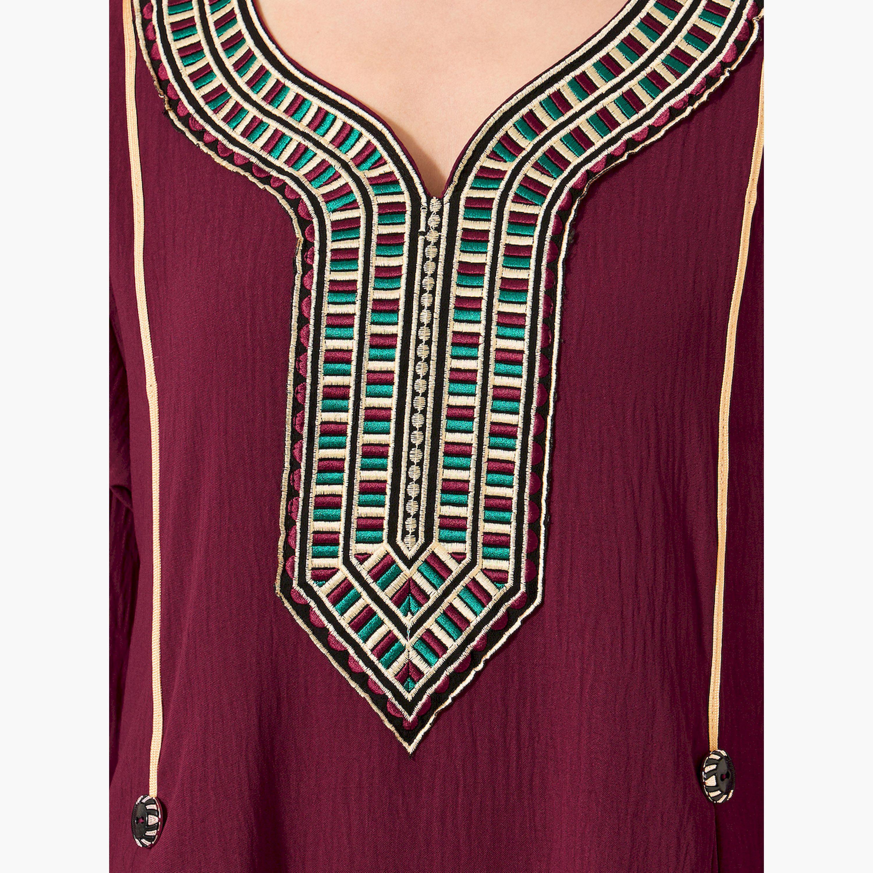 Styli Embroidered Patch Work Pleated A-Line Jalabyia-women-arabicclothing-jalabiyas-image-4