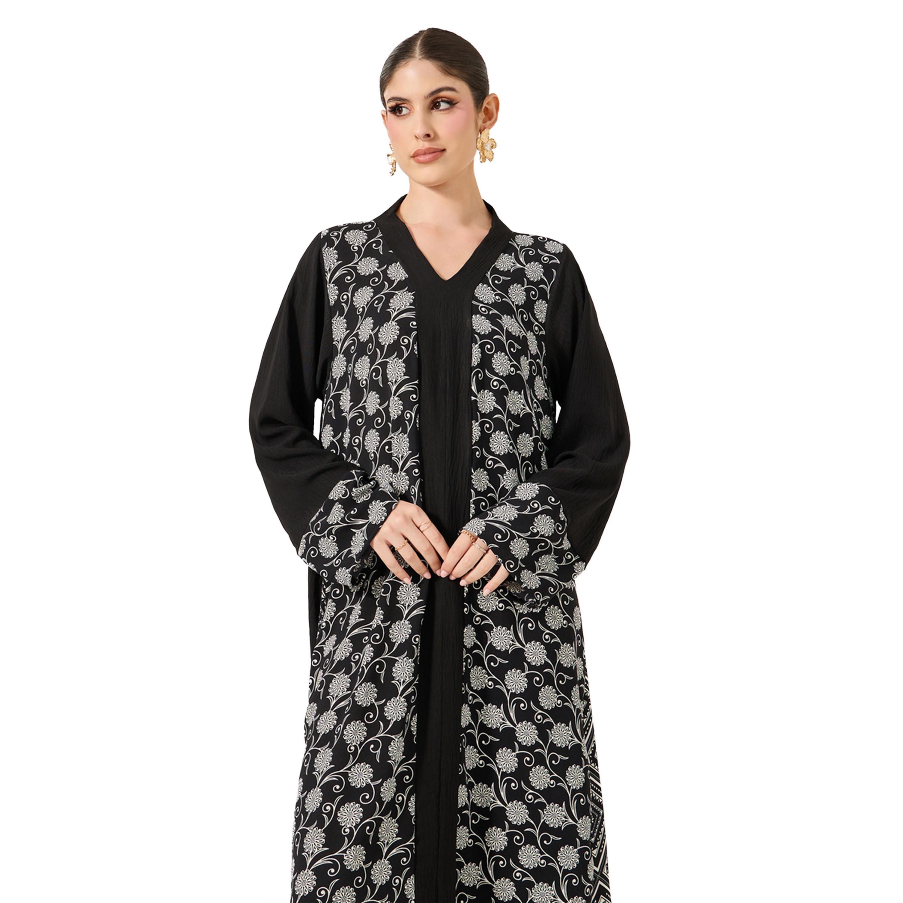 Styli Printed Panel V-Neck A-Line Jalabiya-women-arabicclothing-jalabiyas-image-3