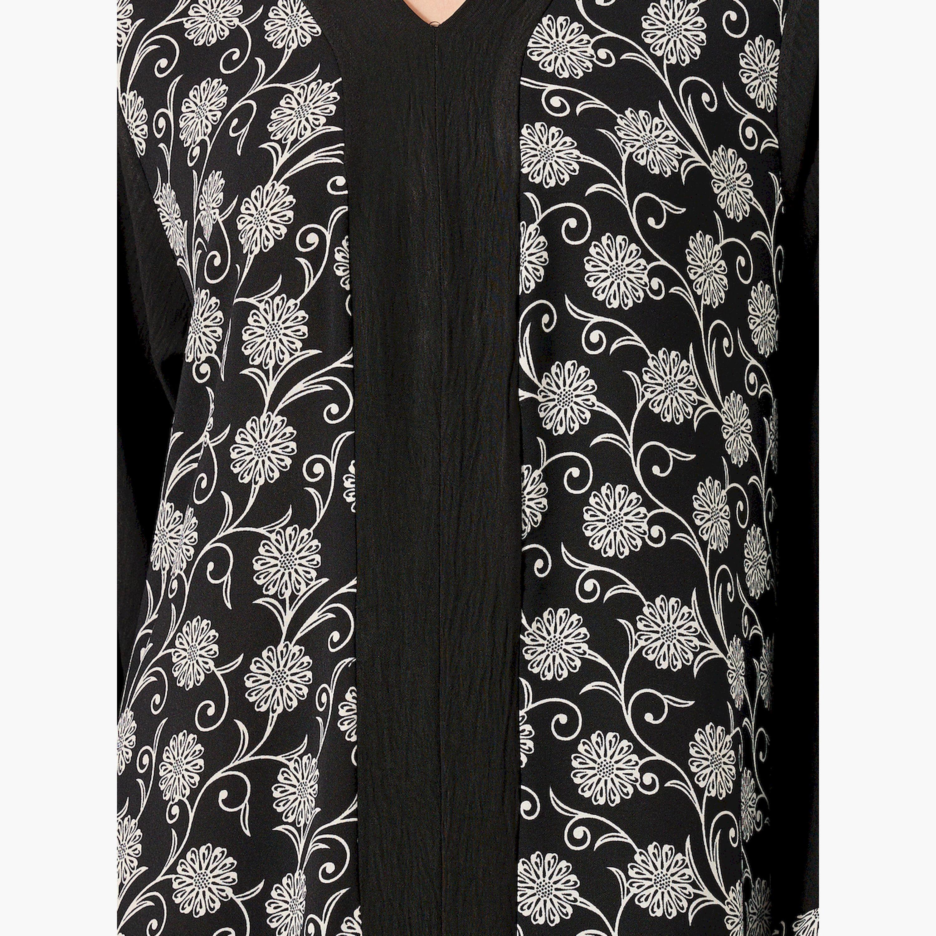 Styli Printed Panel V-Neck A-Line Jalabiya-women-arabicclothing-jalabiyas-image-4