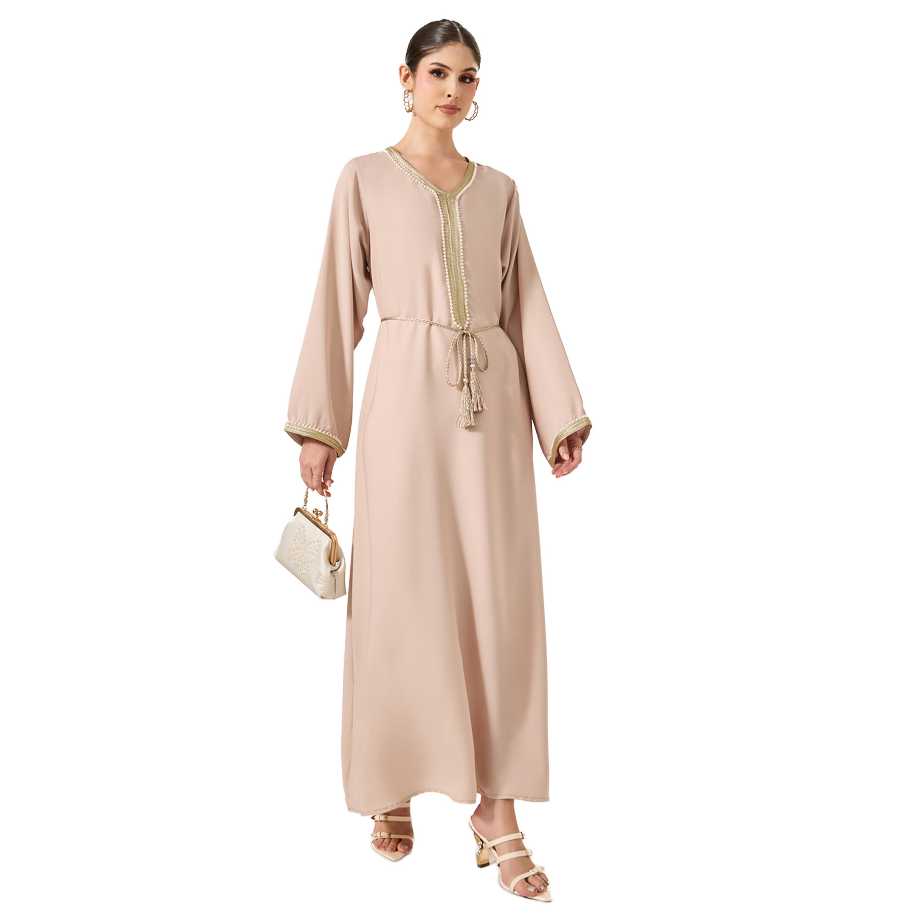 أميرة x ستايلي جلابية ساتان بتفاصيل دانتيل ورباط خصر-women-arabicclothing-jalabiyas-image-1