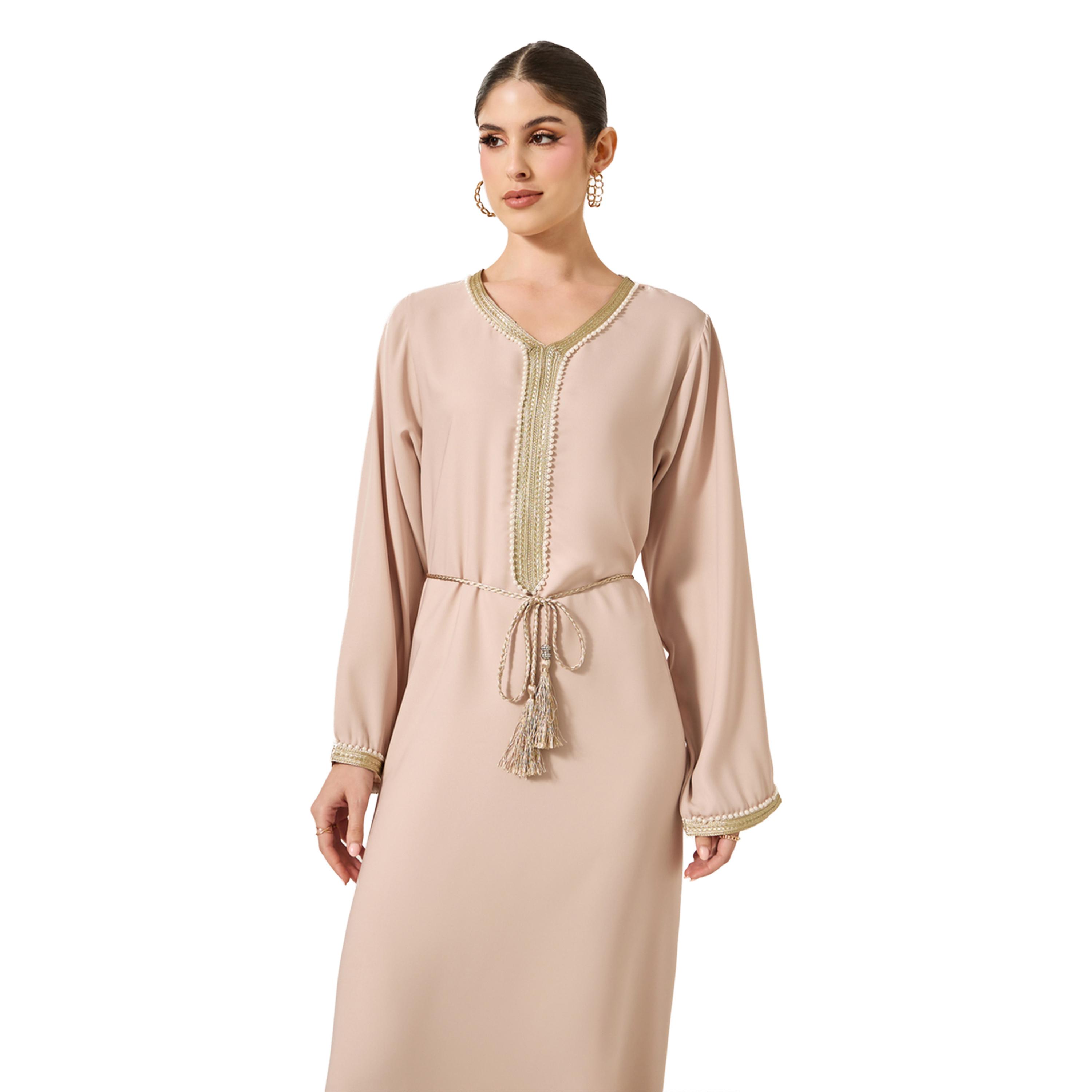 أميرة x ستايلي جلابية ساتان بتفاصيل دانتيل ورباط خصر-women-arabicclothing-jalabiyas-image-3