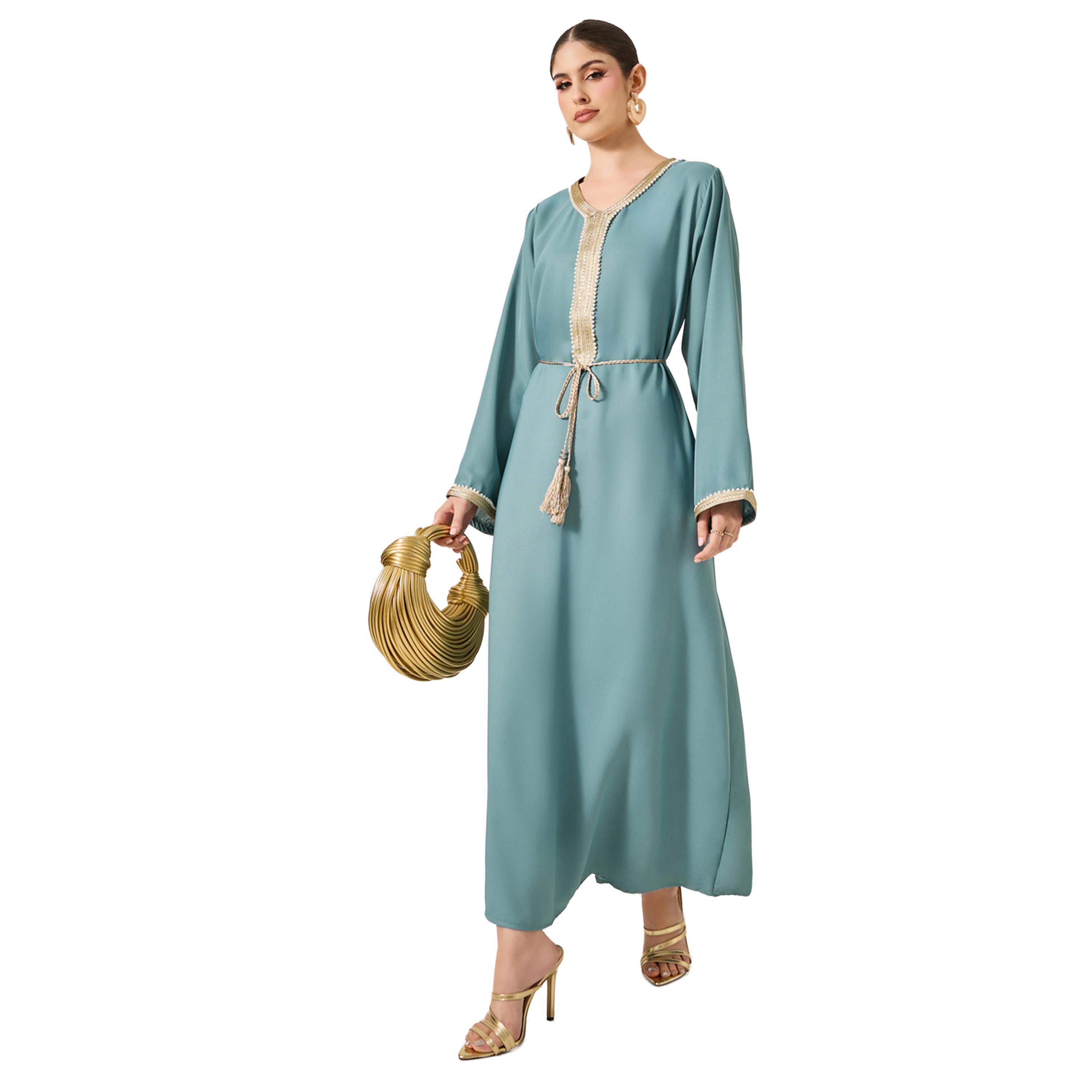 ستايلي -  جلابية على شكل حرف A مع رباط على الخصر وحواف من الدانتيل الساتان-women-arabicclothing-jalabiyas-image-1