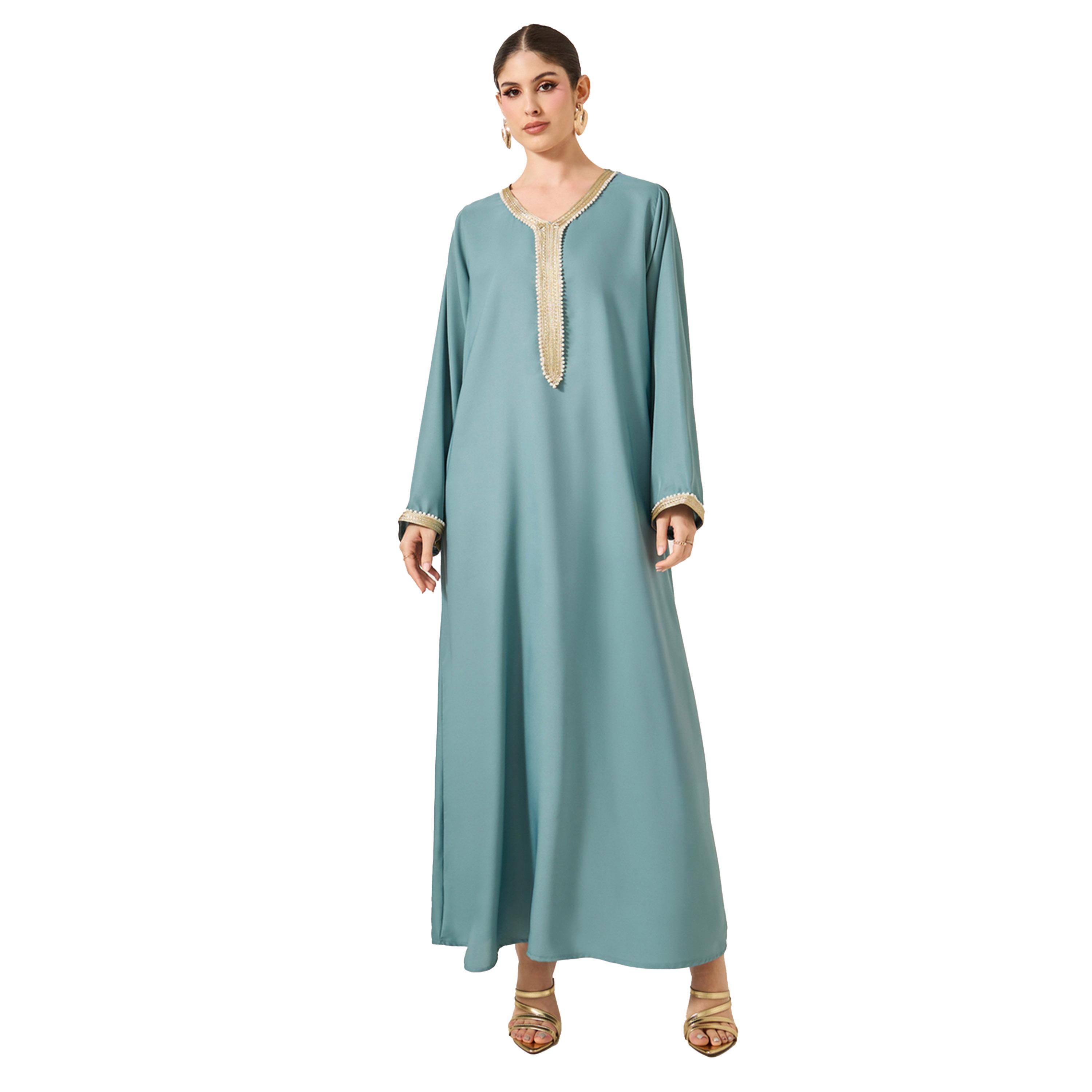 ستايلي -  جلابية على شكل حرف A مع رباط على الخصر وحواف من الدانتيل الساتان-women-arabicclothing-jalabiyas-image-2