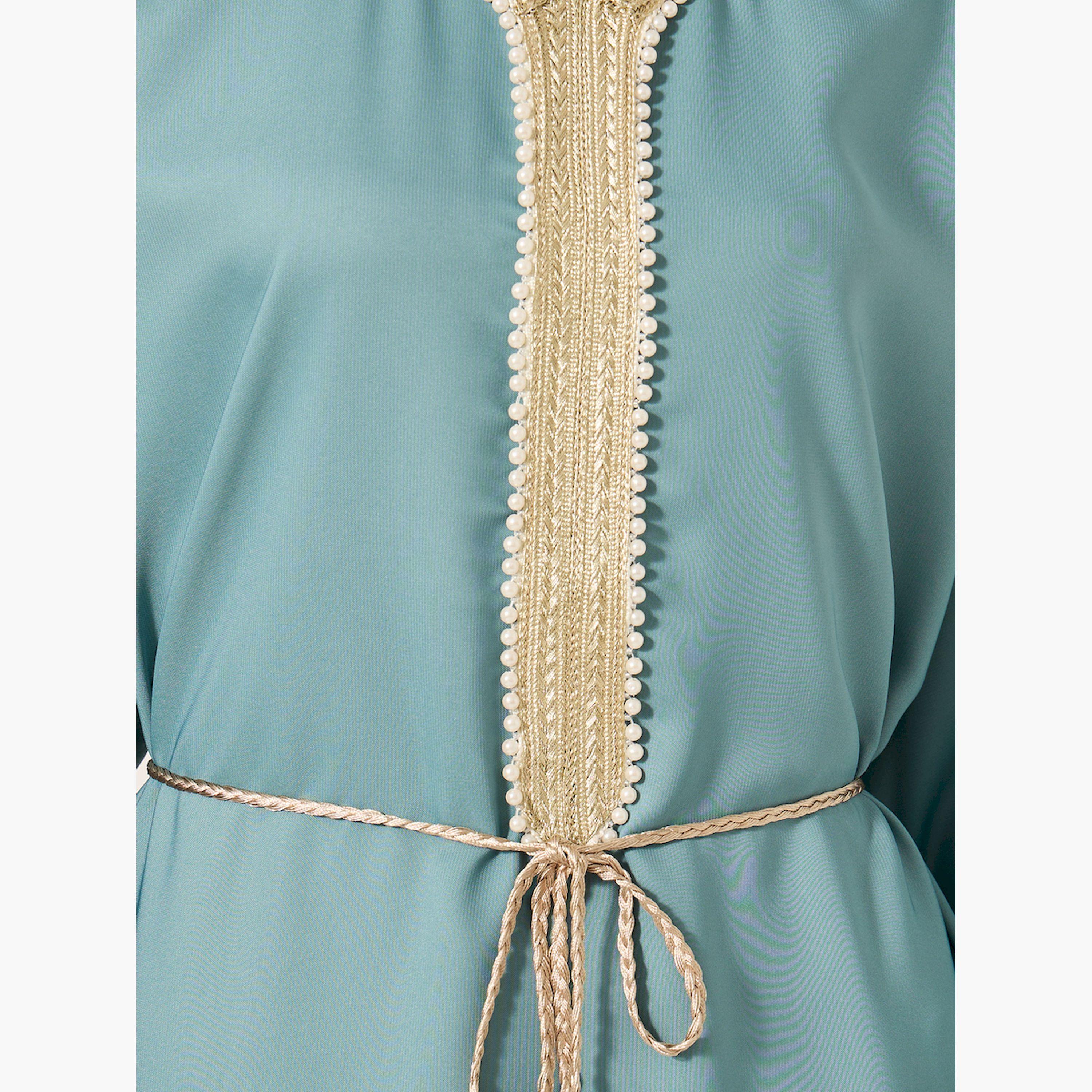 ستايلي -  جلابية على شكل حرف A مع رباط على الخصر وحواف من الدانتيل الساتان-women-arabicclothing-jalabiyas-image-4