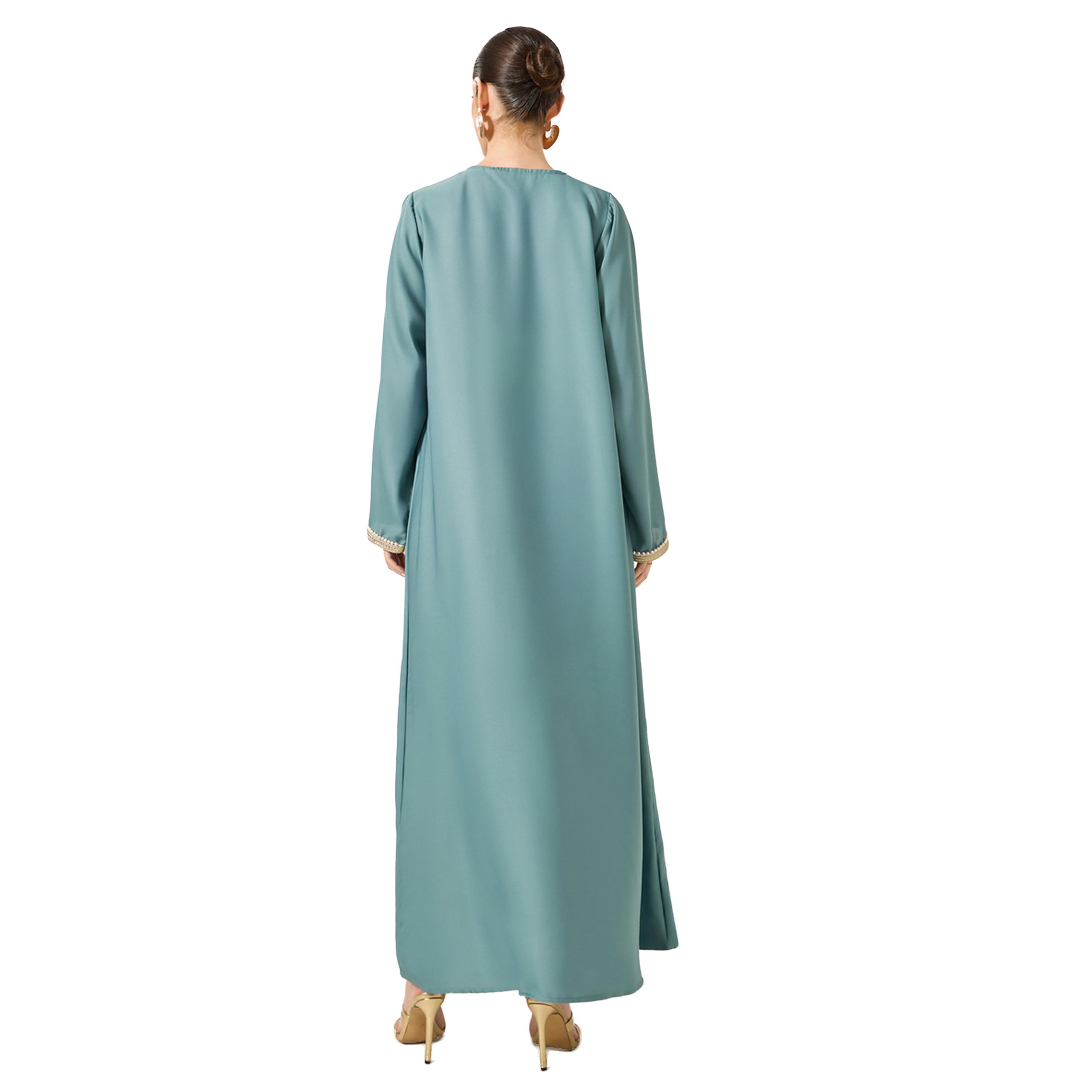 ستايلي -  جلابية على شكل حرف A مع رباط على الخصر وحواف من الدانتيل الساتان-women-arabicclothing-jalabiyas-image-5