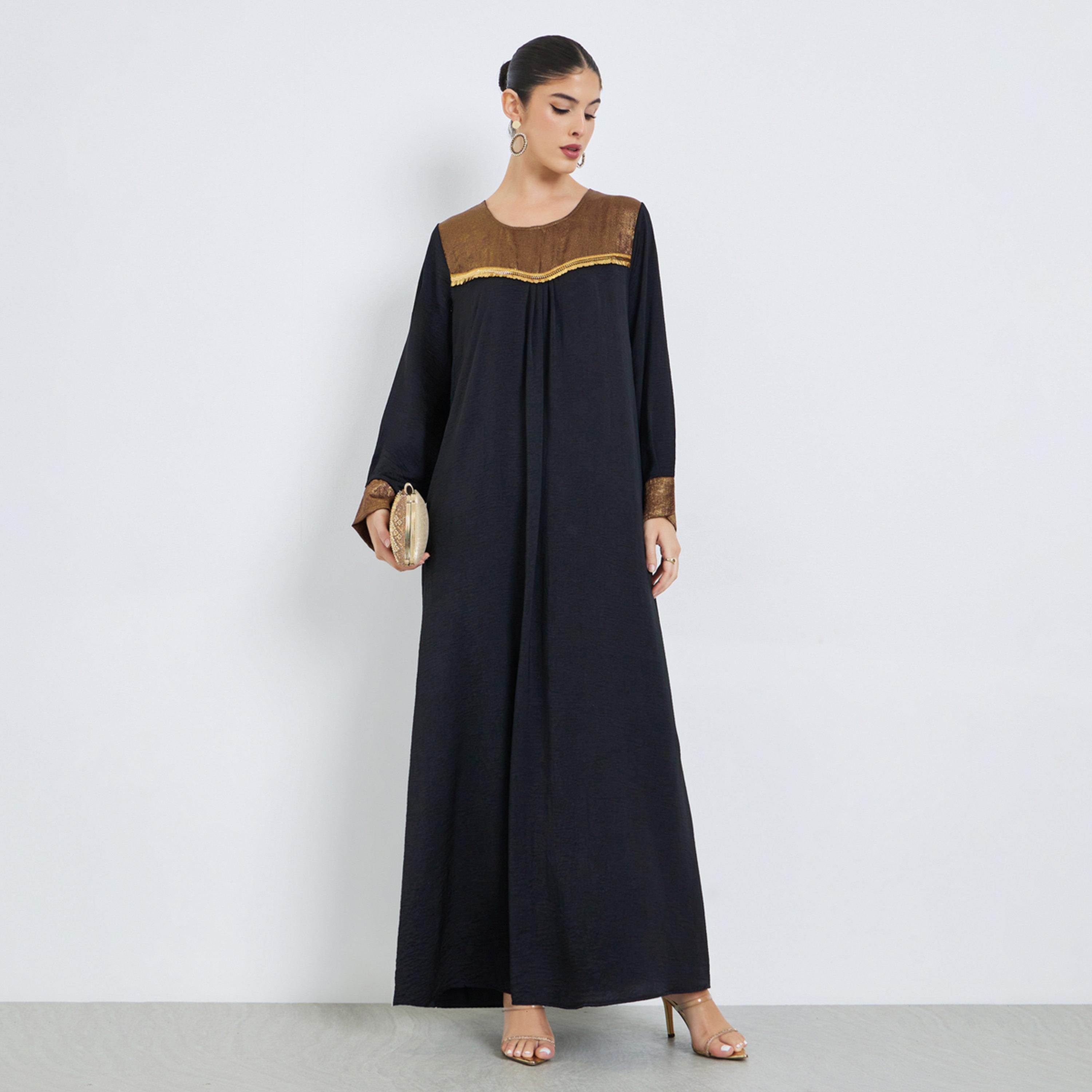جلابية بتفاصيل مُطرّزة وطبعة فويل-women-arabicclothing-jalabiyas-image-1
