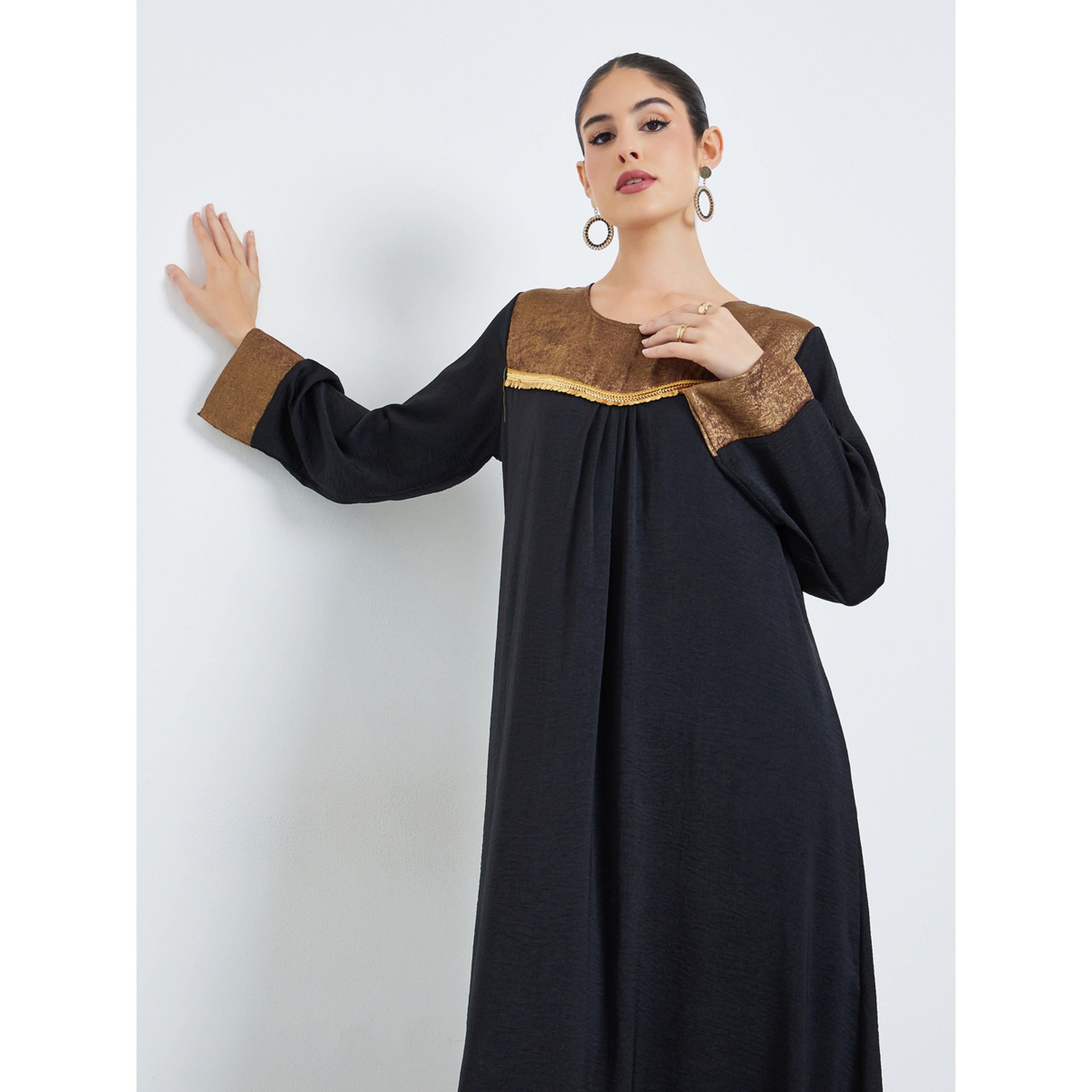 جلابية بتفاصيل مُطرّزة وطبعة فويل-women-arabicclothing-jalabiyas-image-2
