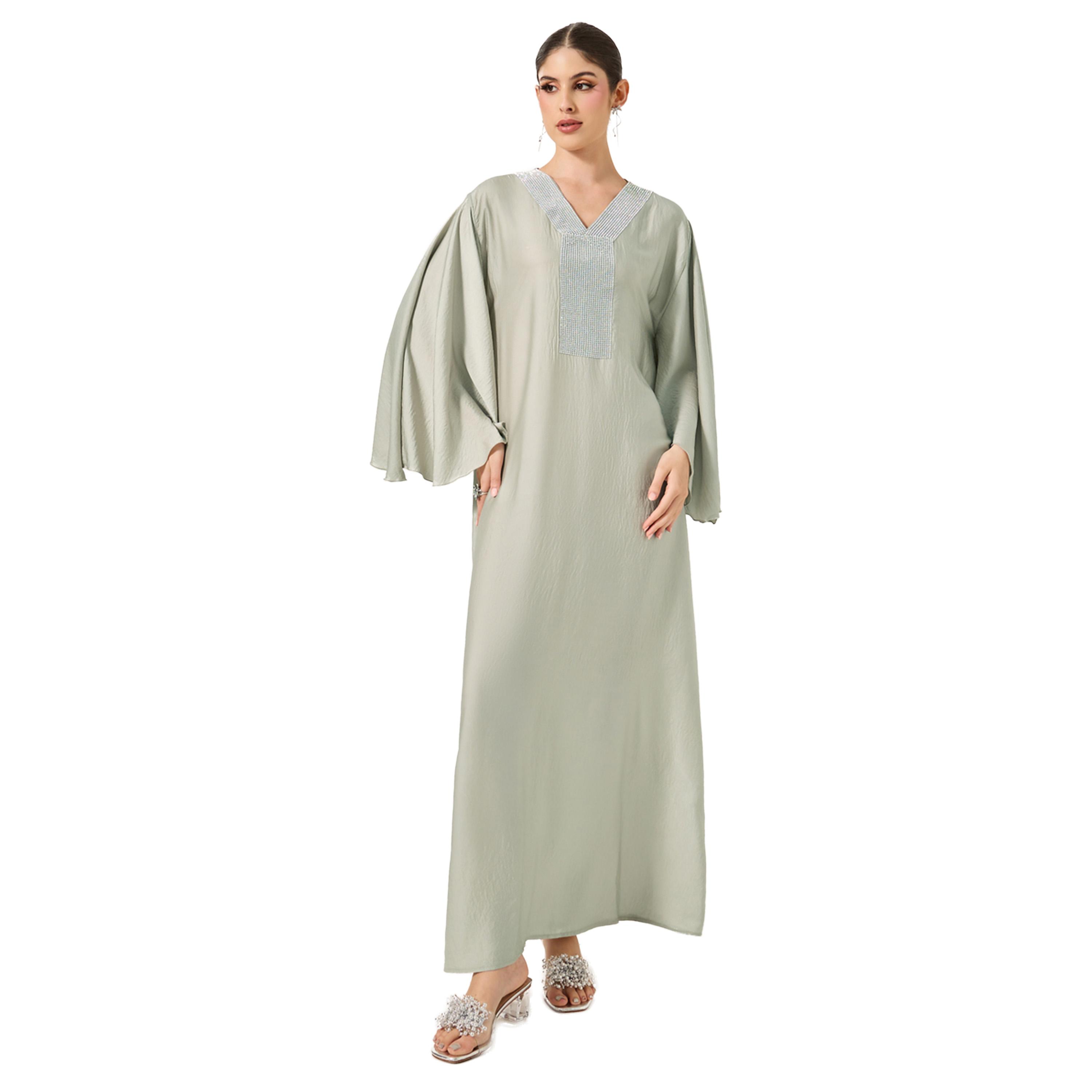 أميرة x ستايلي جلابية ساتان منمقة بأكمام آنجل-women-arabicclothing-jalabiyas-image-1