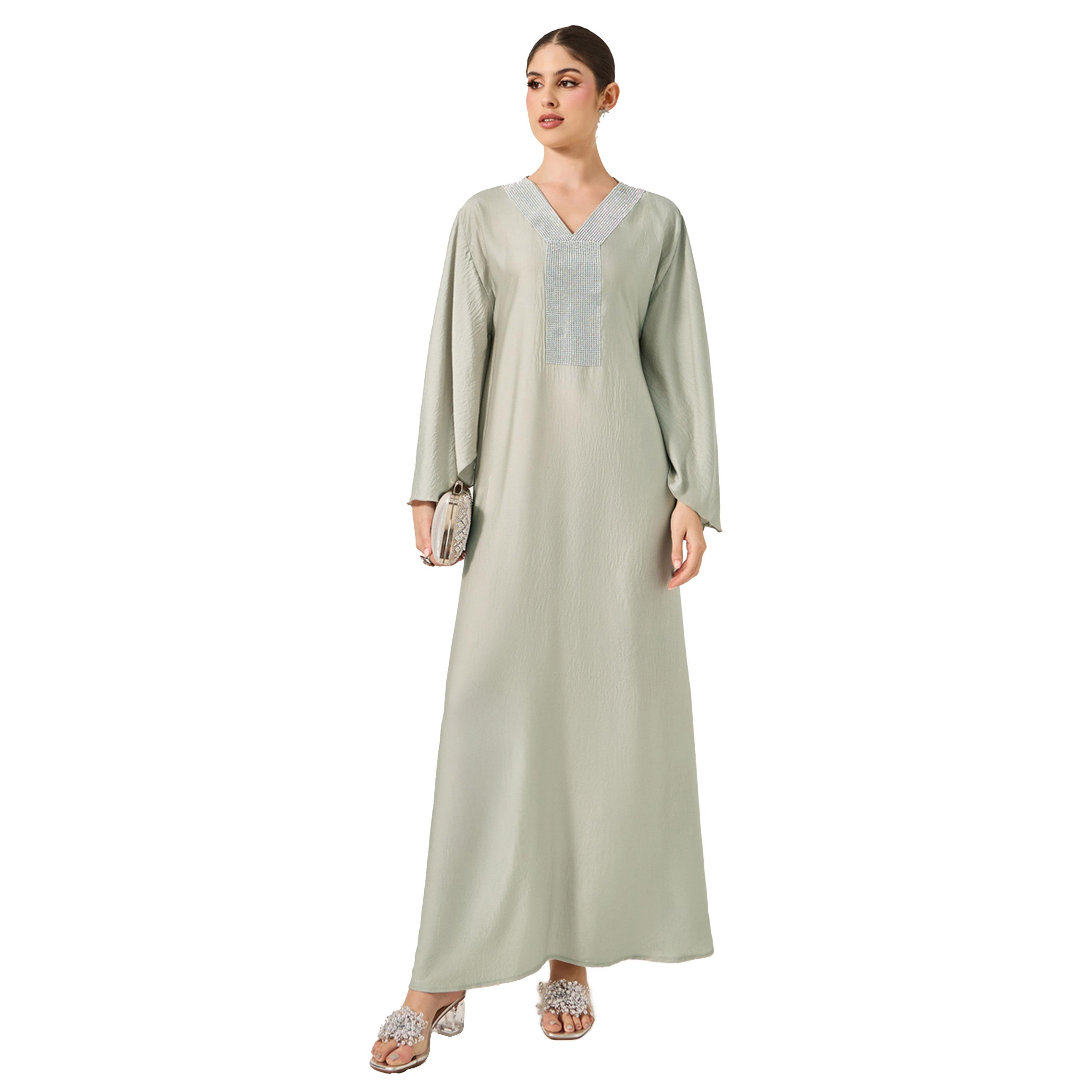 أميرة x ستايلي جلابية ساتان منمقة بأكمام آنجل-women-arabicclothing-jalabiyas-image-2