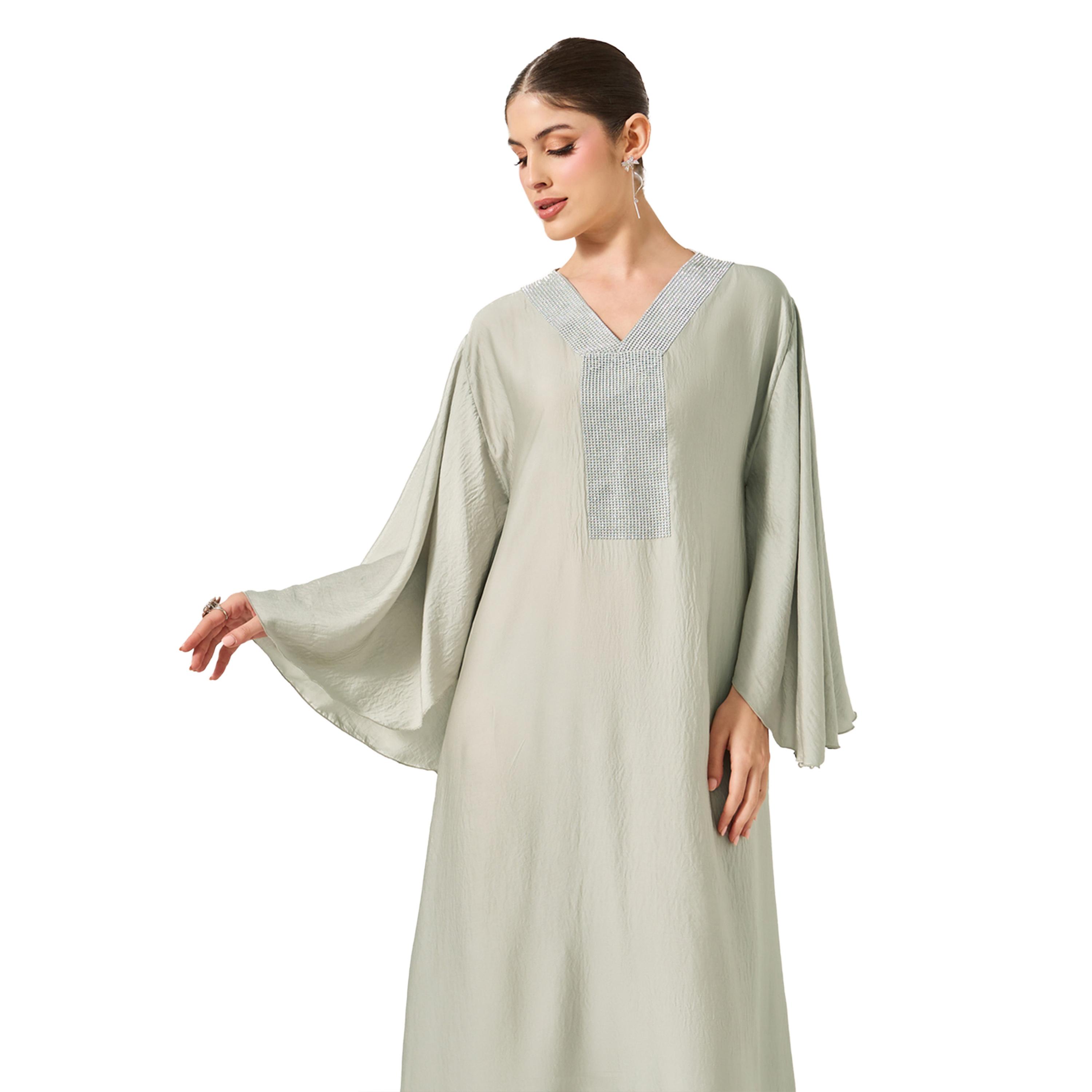 أميرة x ستايلي جلابية ساتان منمقة بأكمام آنجل-women-arabicclothing-jalabiyas-image-3