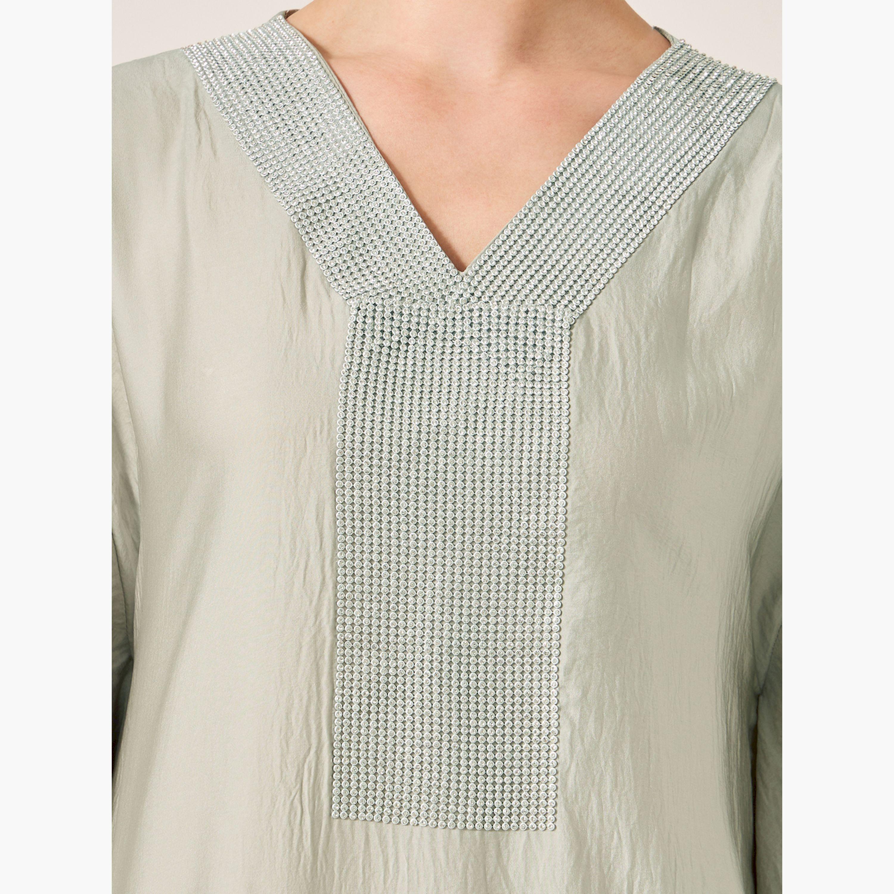 أميرة x ستايلي جلابية ساتان منمقة بأكمام آنجل-women-arabicclothing-jalabiyas-image-4
