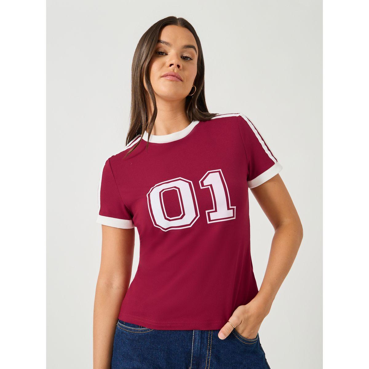 Styli Varsity Print Short Sleeve Cropped Fitted T-Shirt-women-clothing-tshirts-image-1