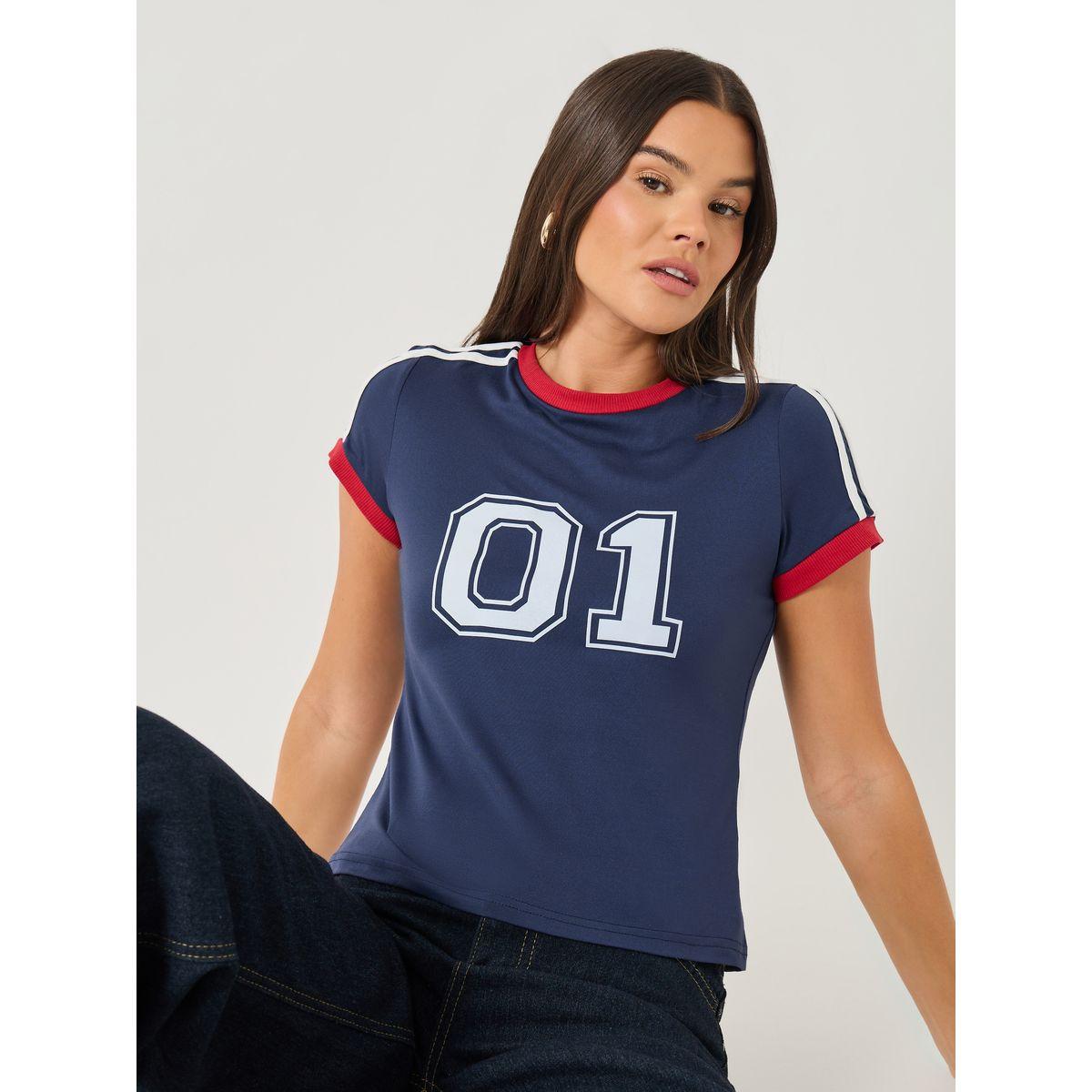 Styli Varsity Print Short Sleeve Cropped Fitted T-Shirt-women-clothing-tshirts-image-1