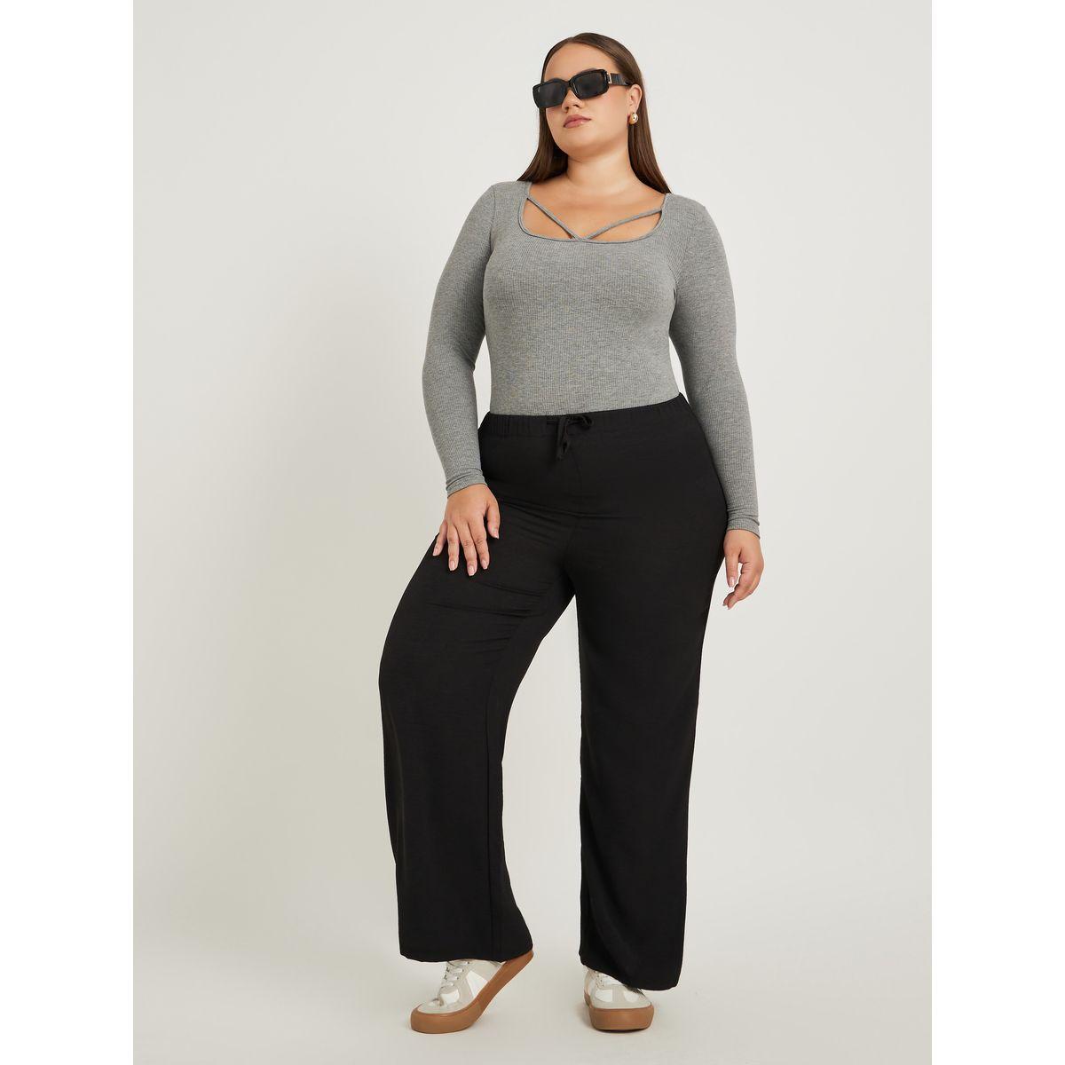 بنطال بأرجل واسعة ومقاس كبير مع أربطة-women-clothing-bottoms-trousers-image-1