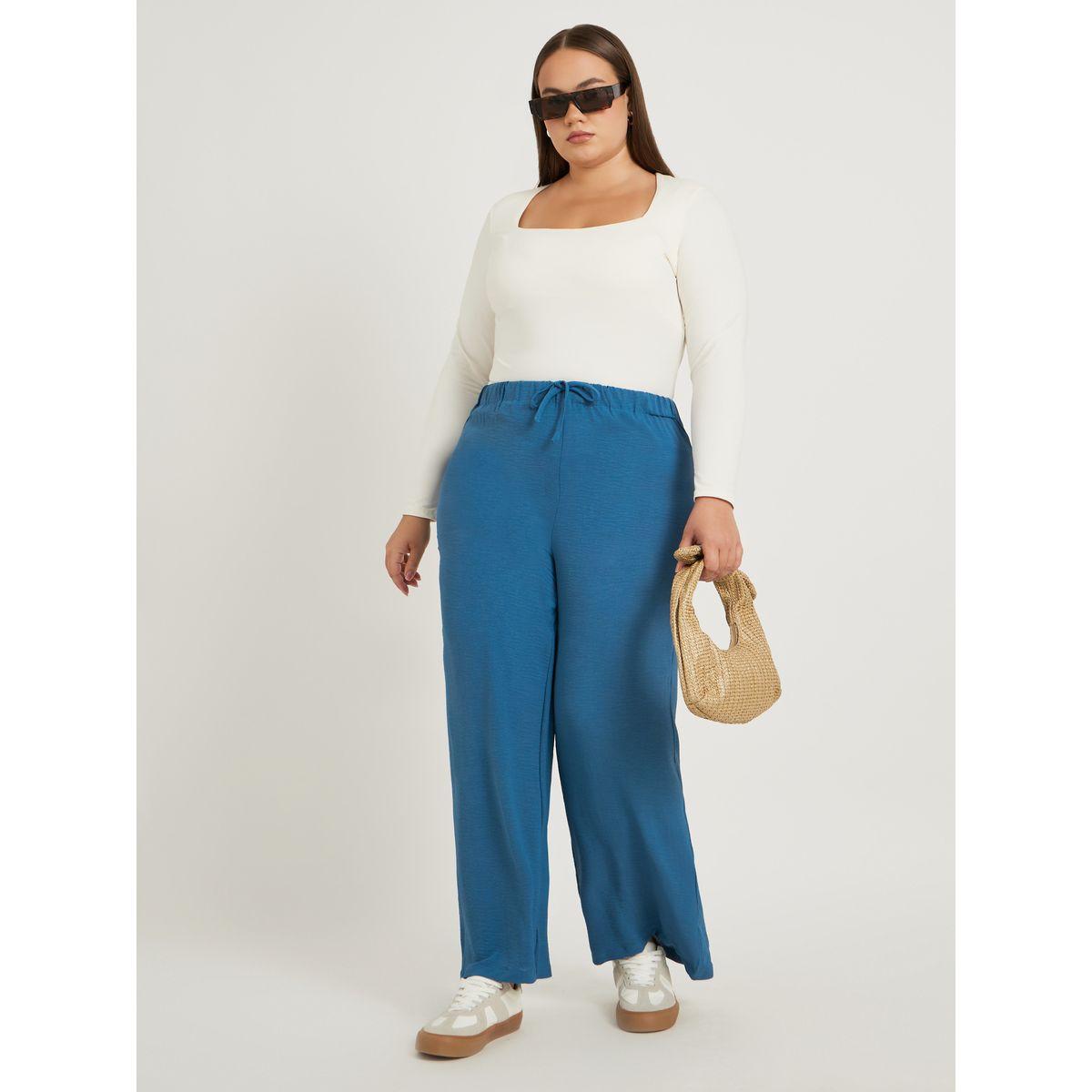 بنطال بأرجل واسعة ومقاس كبير مع أربطة-women-clothing-bottoms-trousers-image-1
