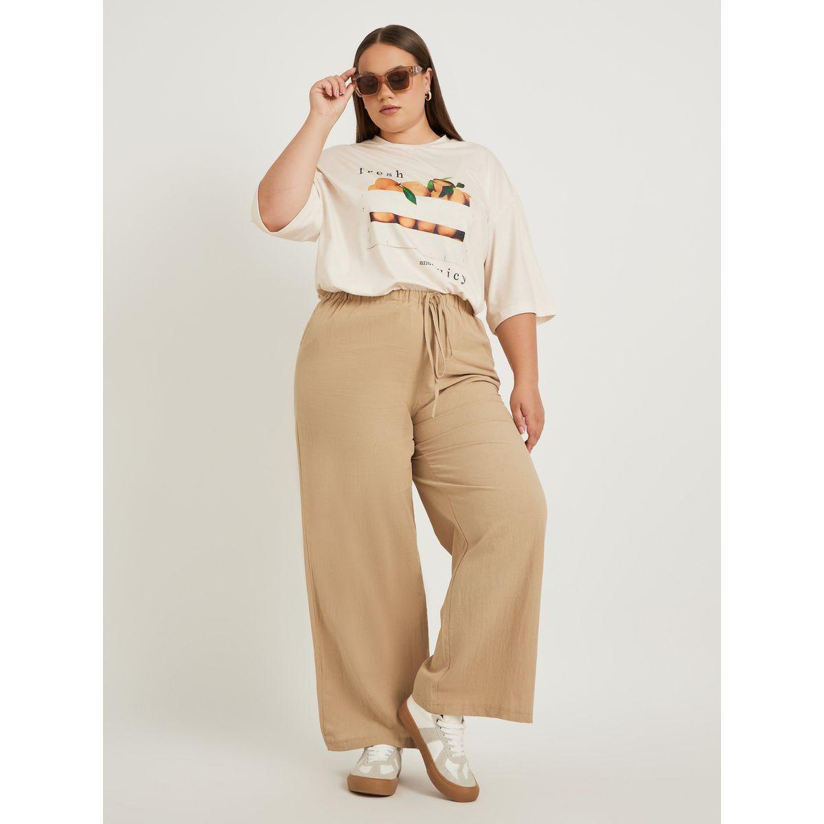 Styli Plus Size Solid Wide Leg Pants with Drawstring Waist-women-clothing-ethnicwear-bottoms-pants-image-1