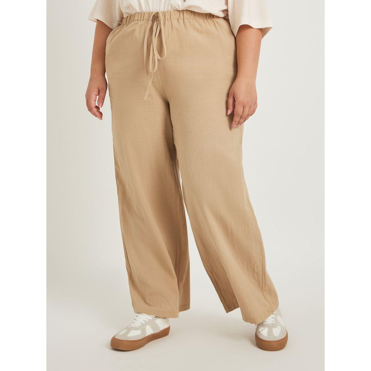 Styli Plus Size Solid Wide Leg Pants with Drawstring Waist-women-clothing-ethnicwear-bottoms-pants-image-2
